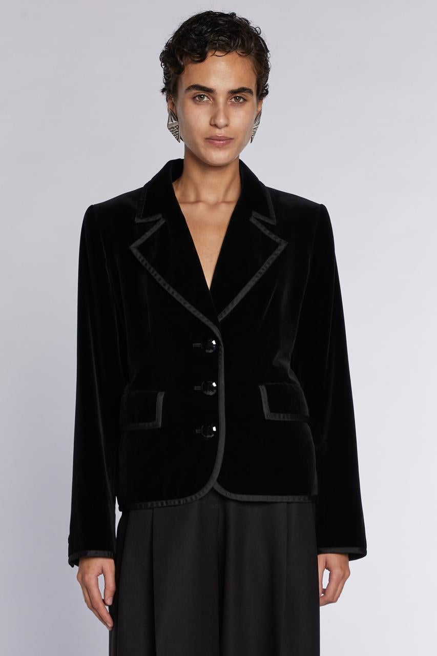 Yves Saint Laurent Rive Gauche Giacca in velluto con bordi in grosgrain anni '90 in vendita 2