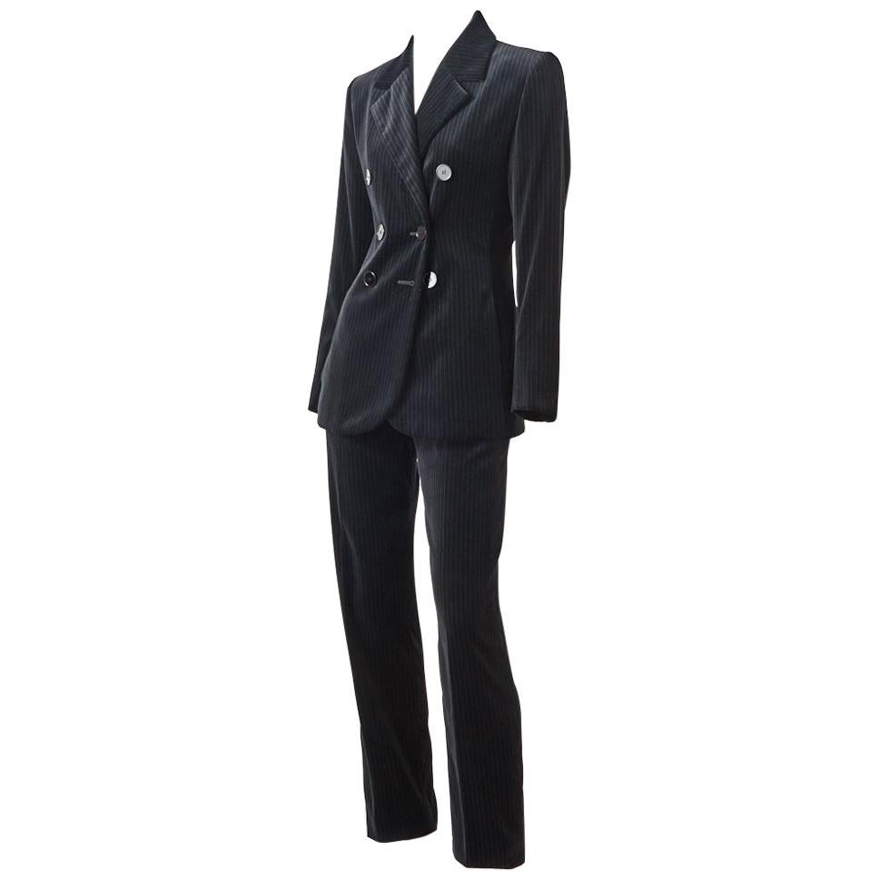 Yves Saint Laurent Rive Gauche Velvet Pinstripe Pant Suit