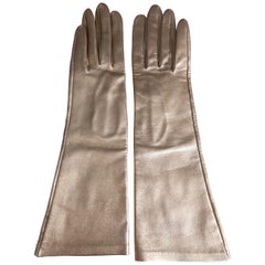 Yves Saint Laurent Rive Gauche Vintage 1970's Gold Leather Elbow Length Gloves 