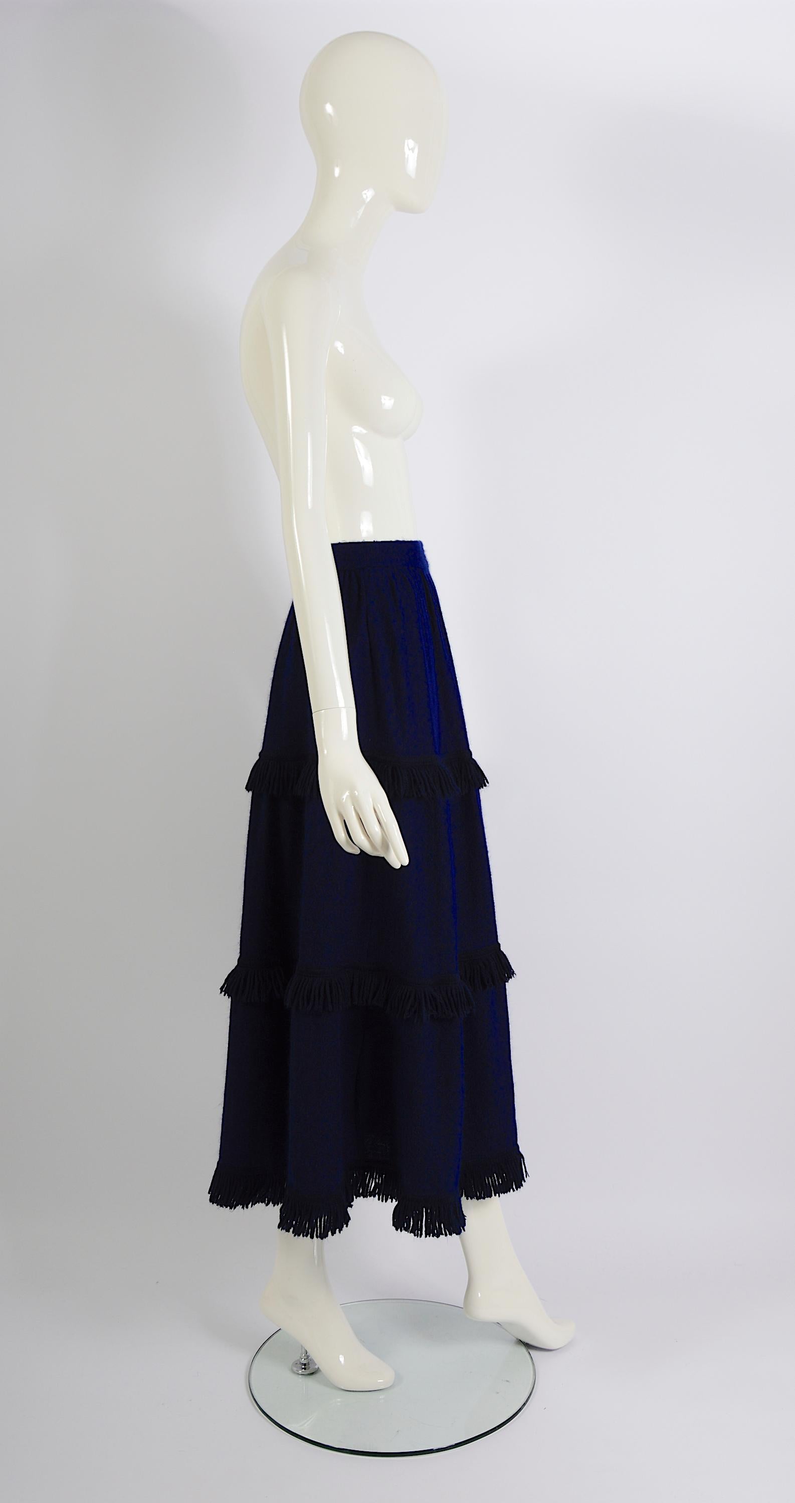 Yves Saint Laurent Vintage Fall Winter 1977 Light Knit Blue Long Fringe Skirt 7