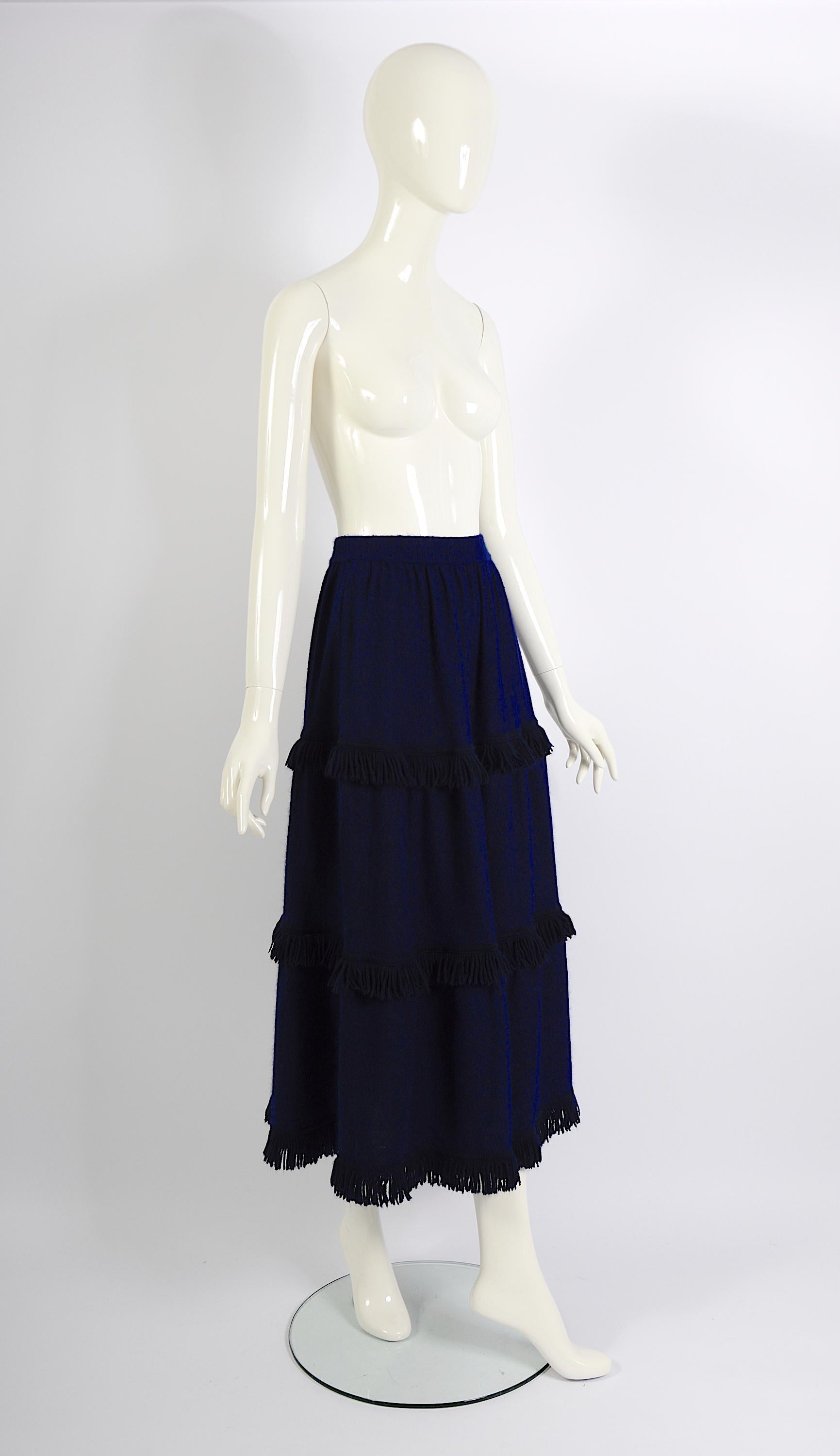 Yves Saint Laurent Vintage Fall Winter 1977 Light Knit Blue Long Fringe Skirt 8