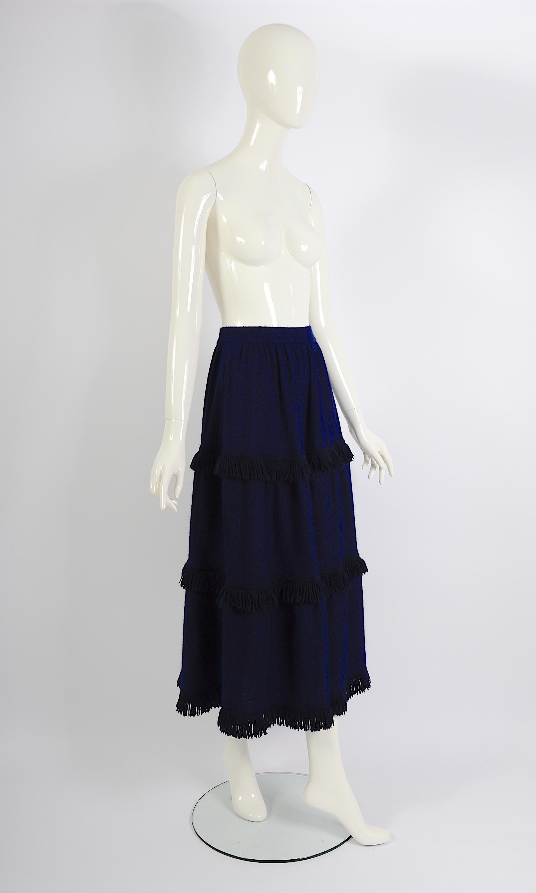 Yves Saint Laurent Vintage Fall Winter 1977 Light Knit Blue Long Fringe Skirt 9