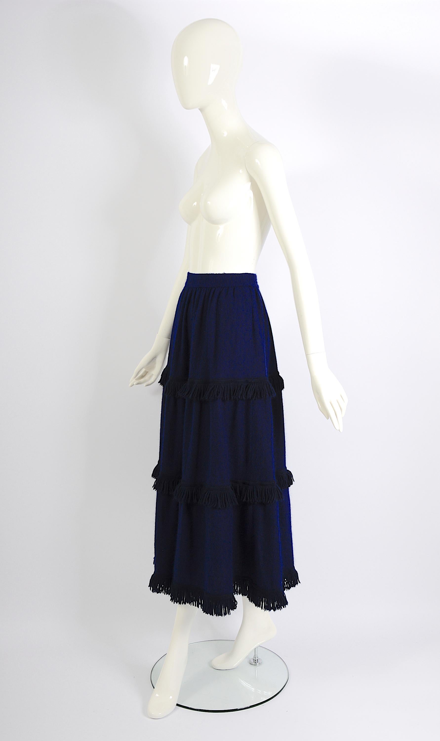 Yves Saint Laurent Vintage Fall Winter 1977 Light Knit Blue Long Fringe Skirt 2