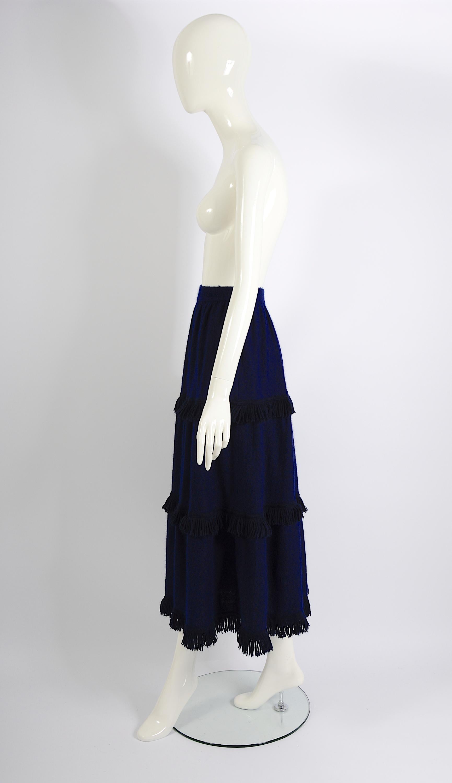 Yves Saint Laurent Vintage Fall Winter 1977 Light Knit Blue Long Fringe Skirt 3