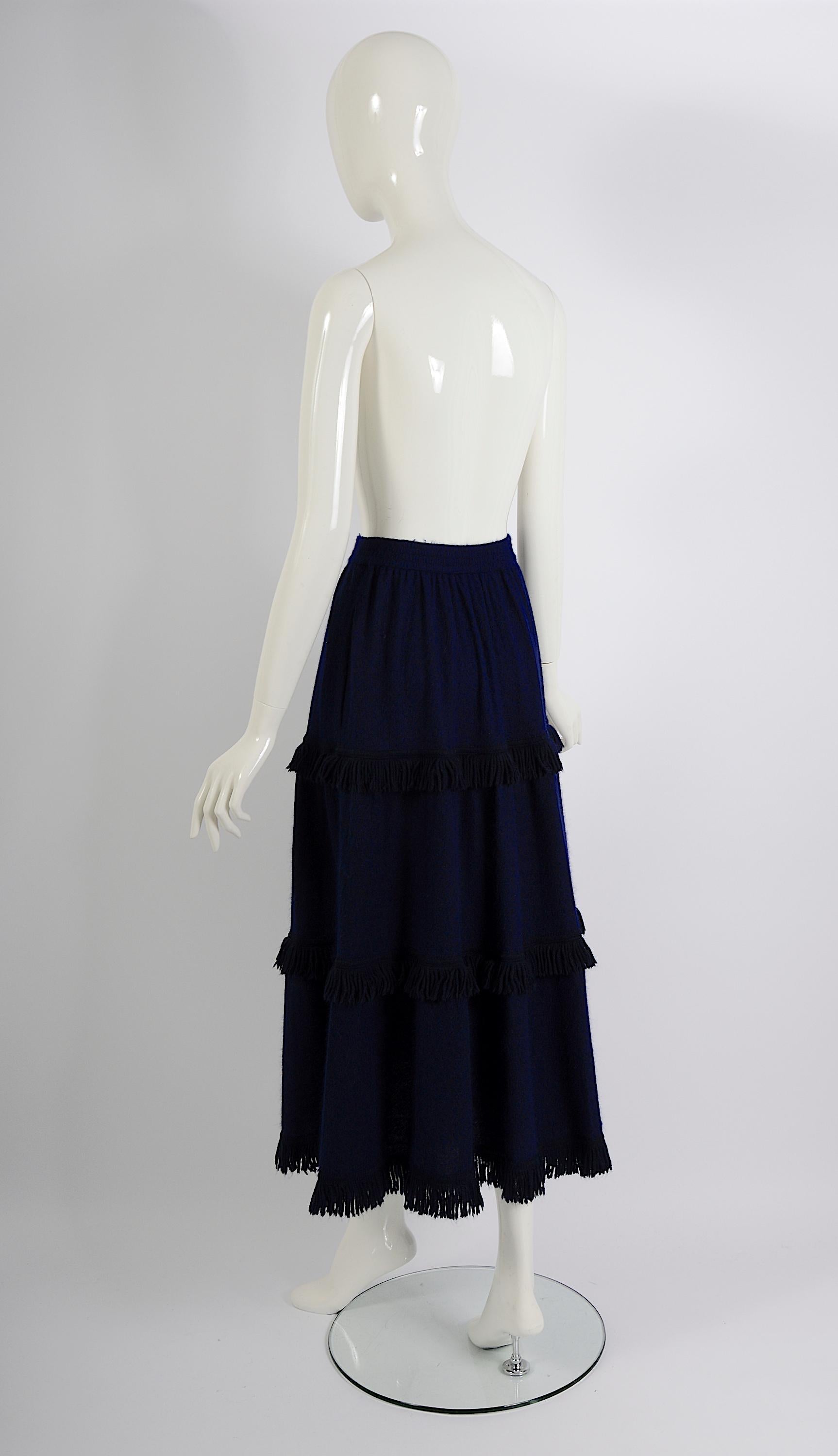 Yves Saint Laurent Vintage Fall Winter 1977 Light Knit Blue Long Fringe Skirt 4