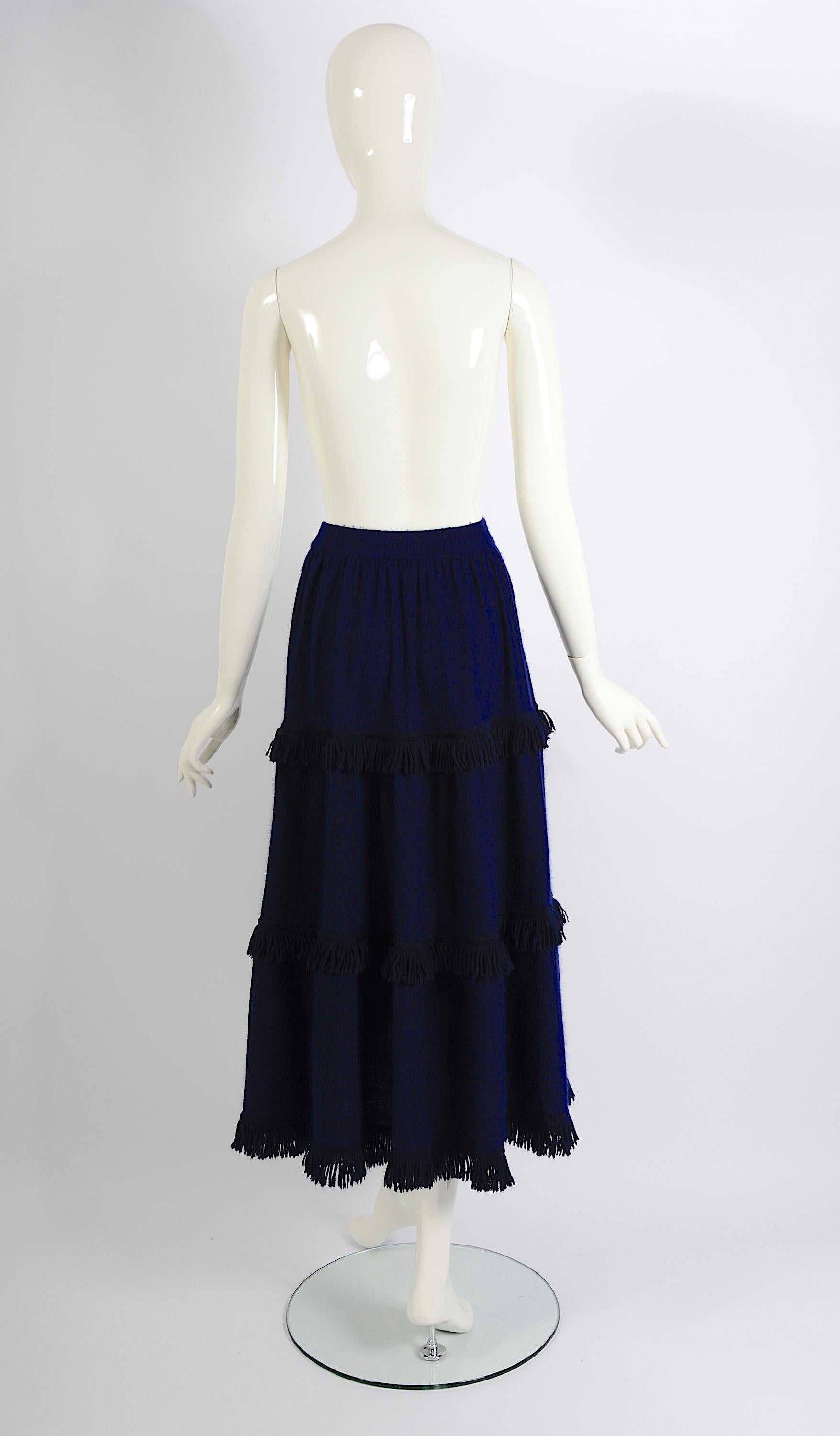 Yves Saint Laurent Vintage Fall Winter 1977 Light Knit Blue Long Fringe Skirt 5