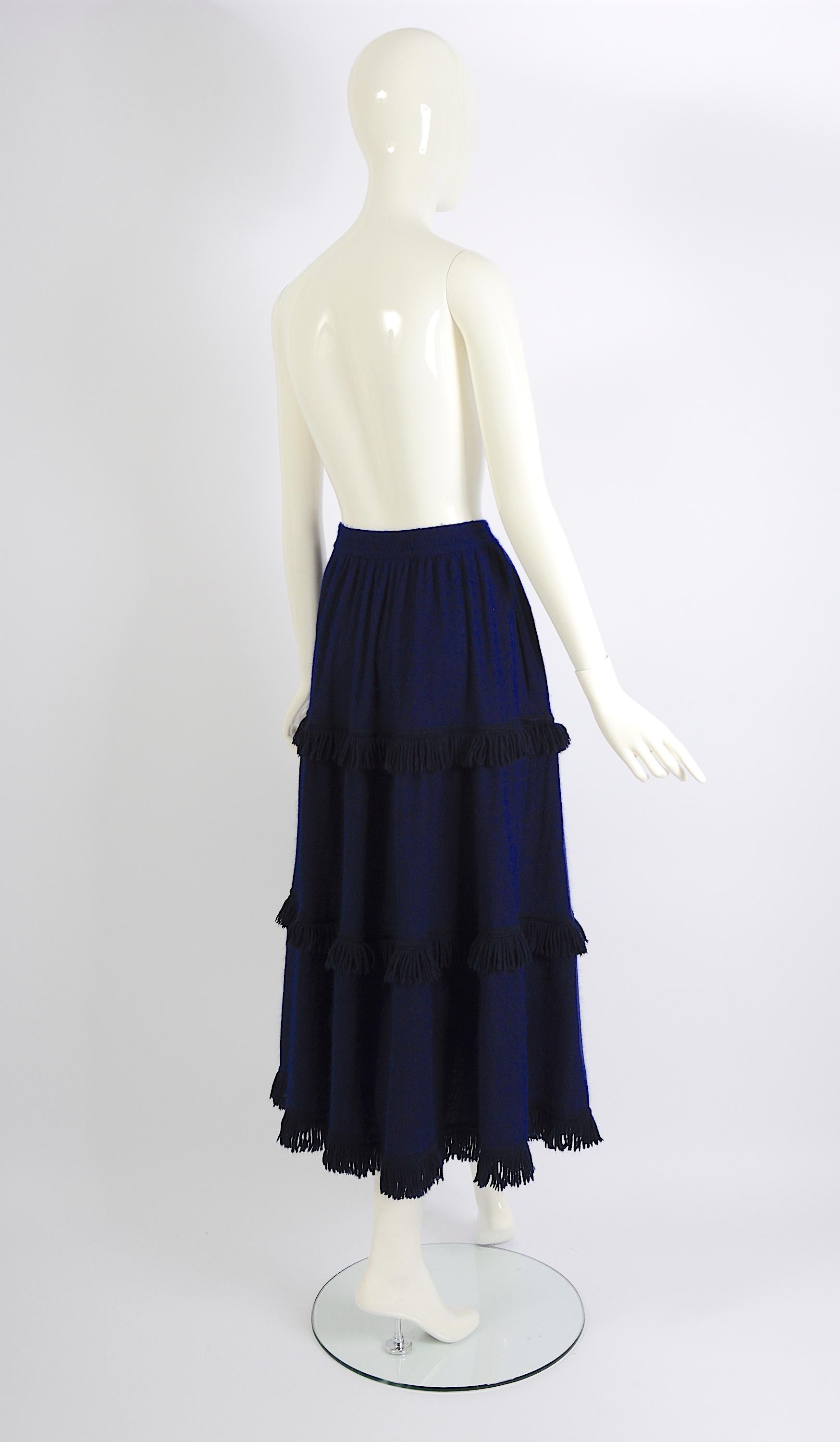 Yves Saint Laurent Vintage Fall Winter 1977 Light Knit Blue Long Fringe Skirt 6