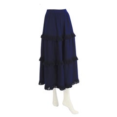 Yves Saint Laurent Vintage Fall Winter 1977 Light Knit Blue Long Fringe Skirt