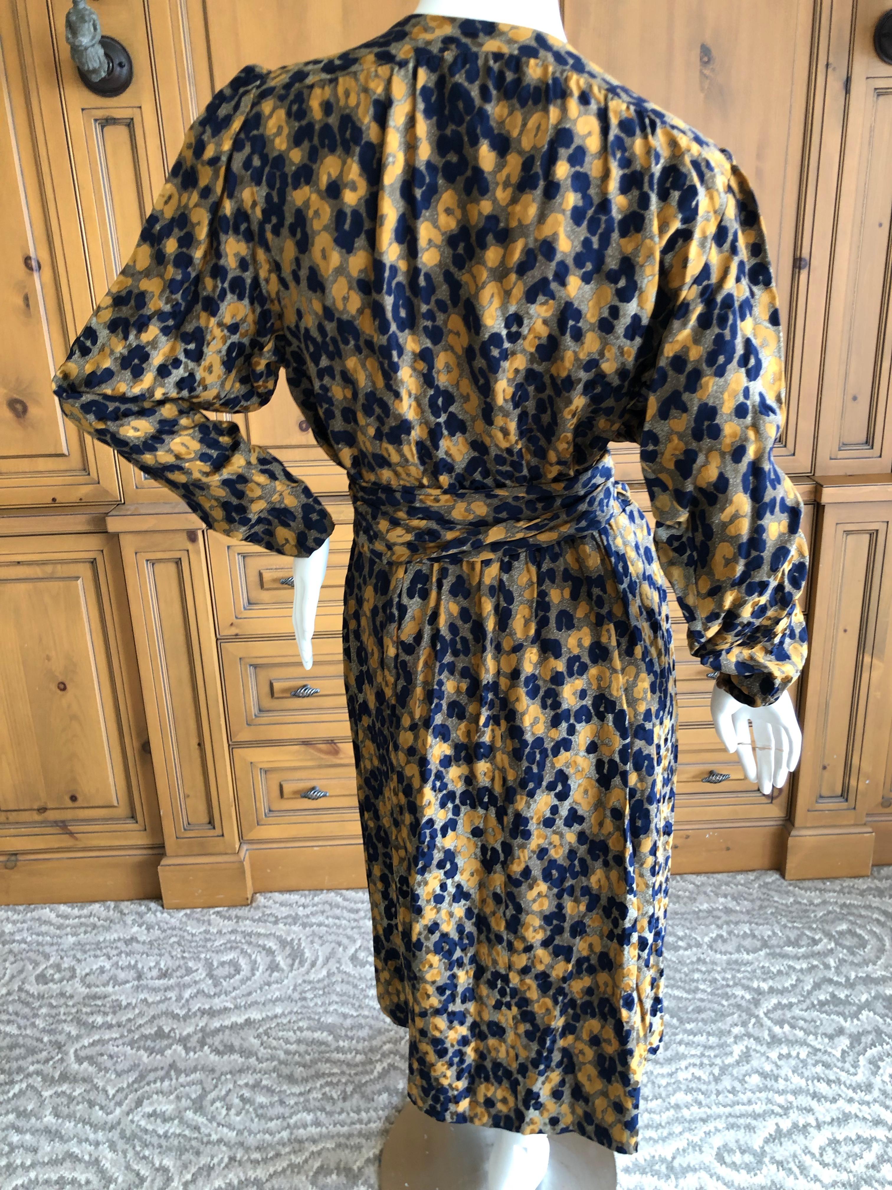 Yves Saint Laurent Rive Gauche Vintage 1970's Silk Leopard Print Dress & Sash 6