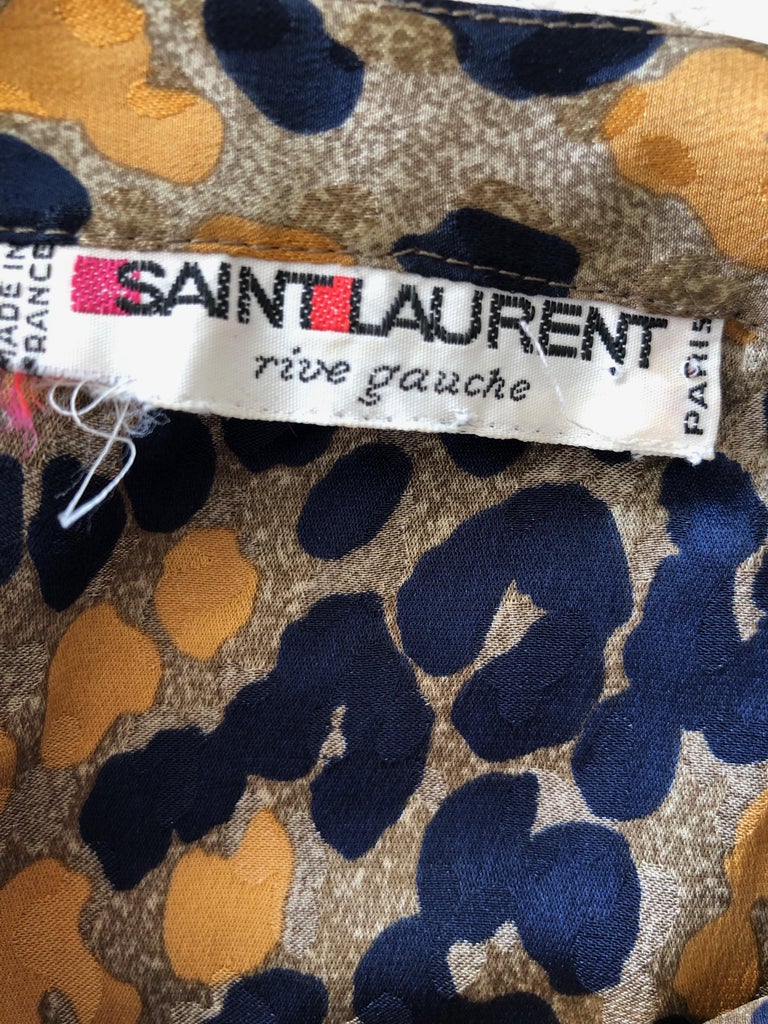 Yves Saint Laurent Rive Gauche Vintage 1970's Silk Leopard Print Dress ...