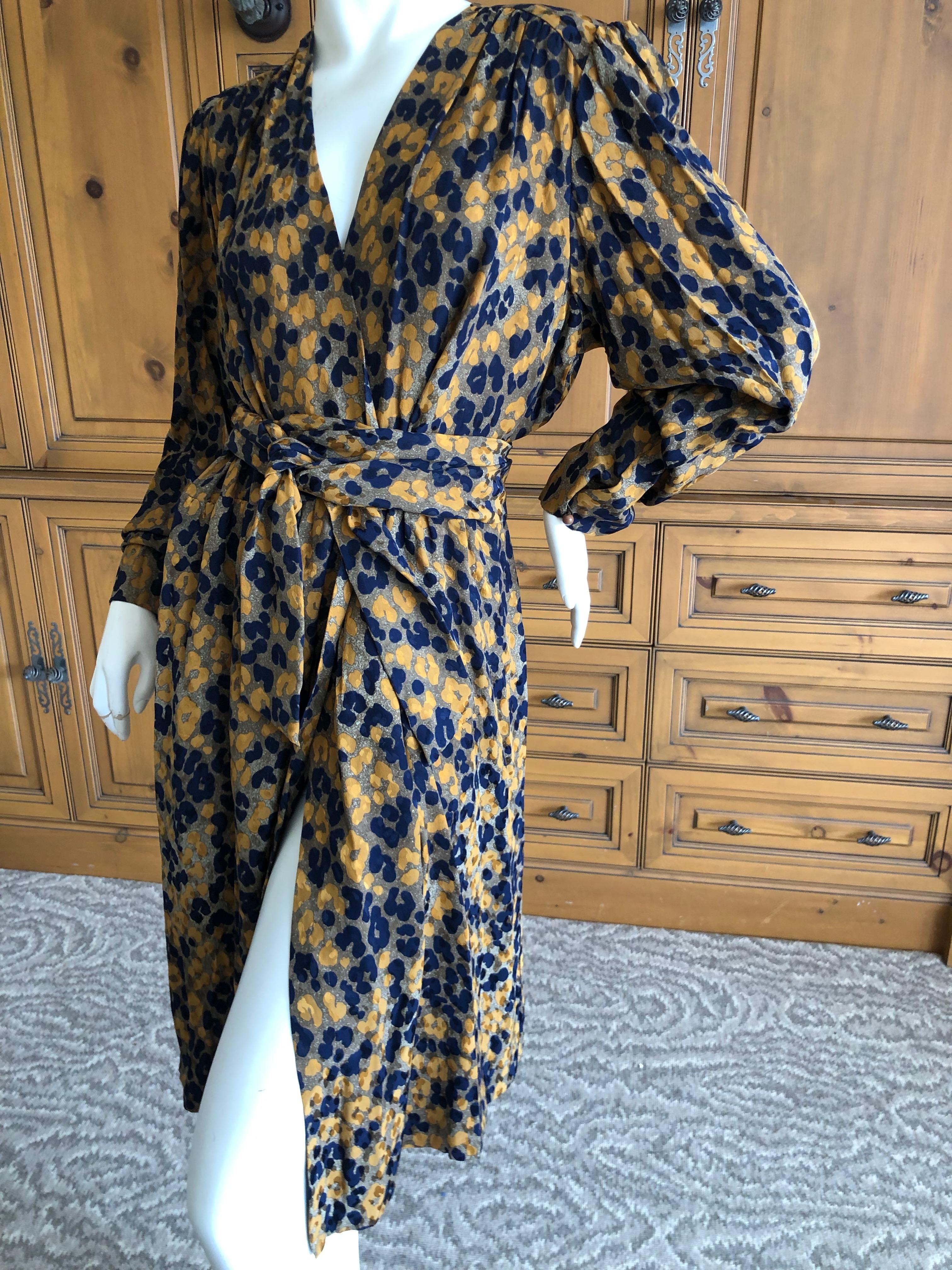 Yves Saint Laurent Rive Gauche Vintage 1970's Silk Leopard Print Dress & Sash In Good Condition In Cloverdale, CA