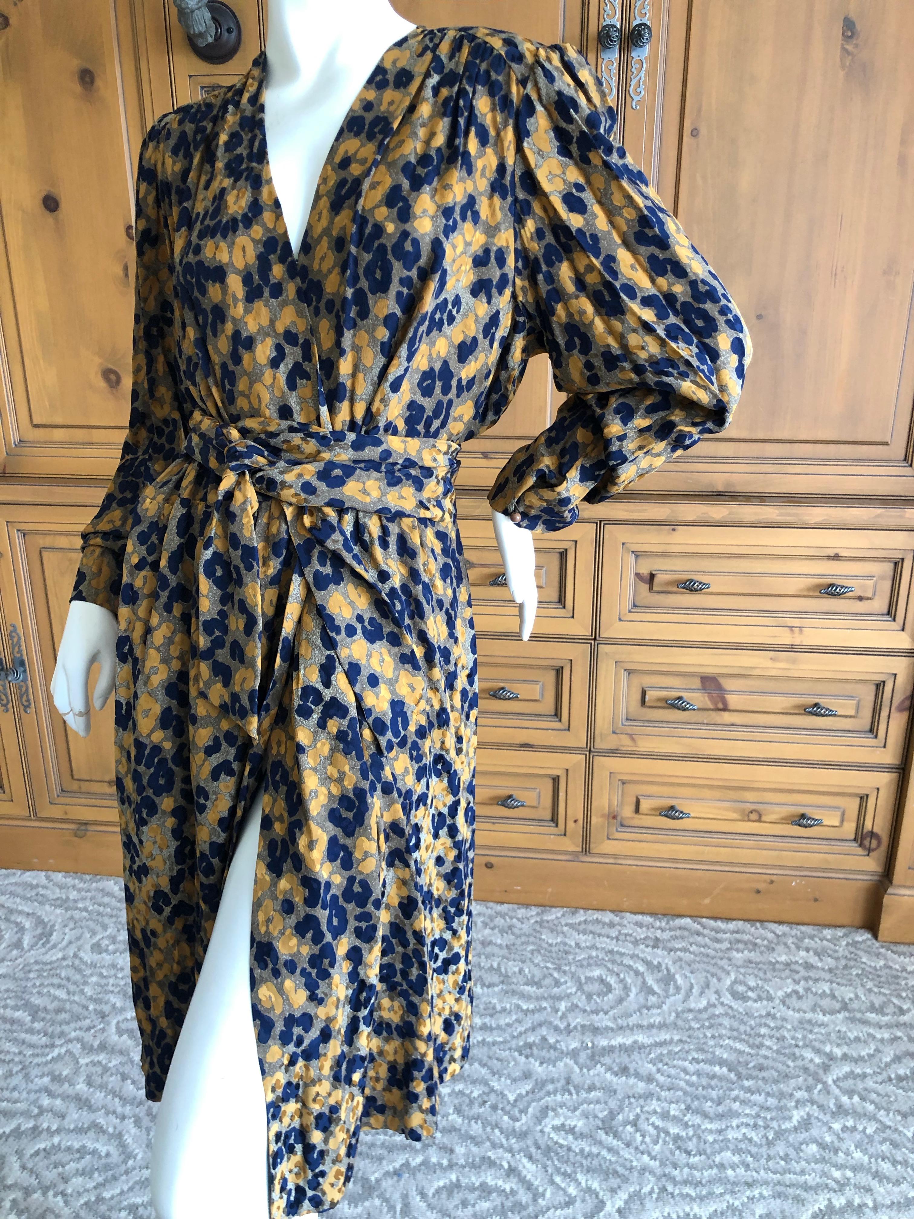 Women's Yves Saint Laurent Rive Gauche Vintage 1970's Silk Leopard Print Dress & Sash