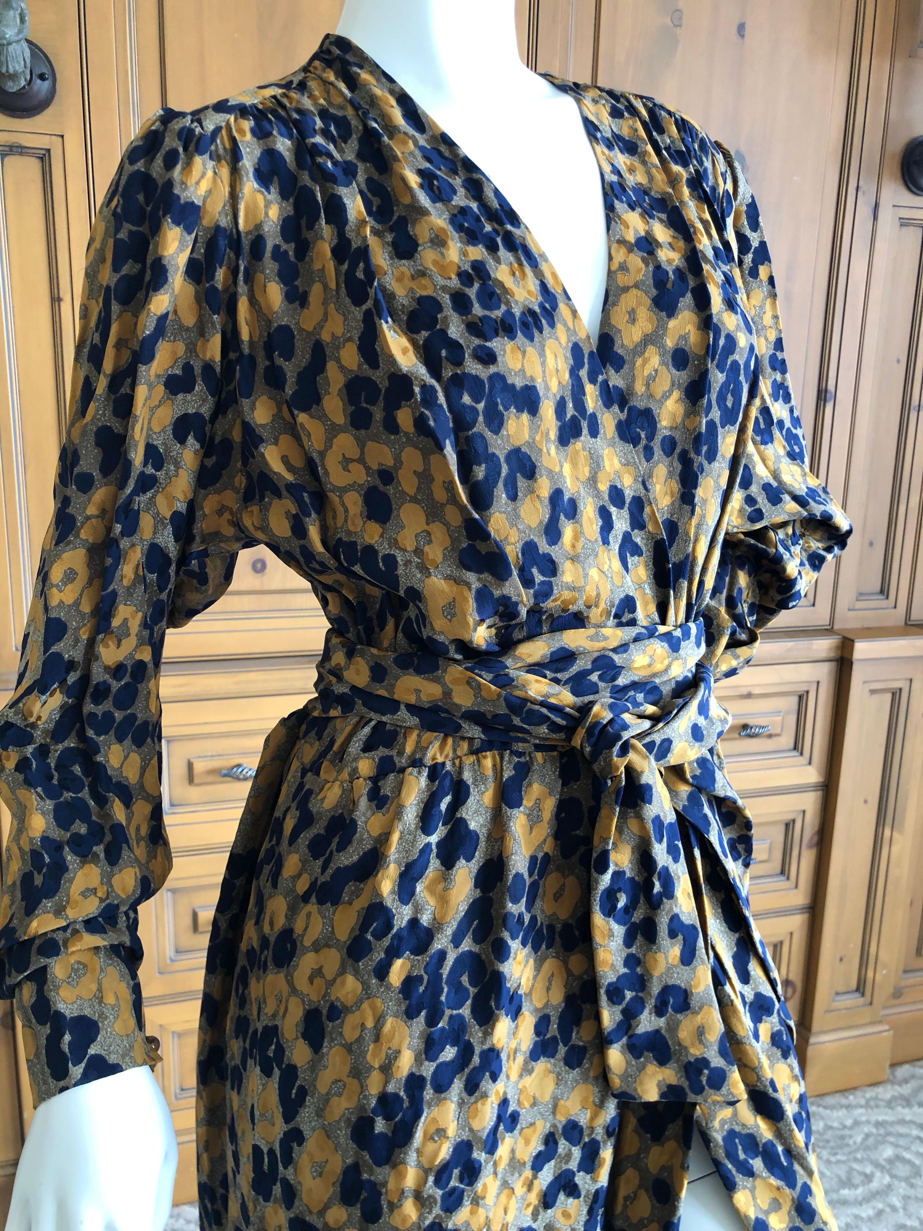 Yves Saint Laurent Rive Gauche Vintage 1970's Silk Leopard Print Dress & Sash 1