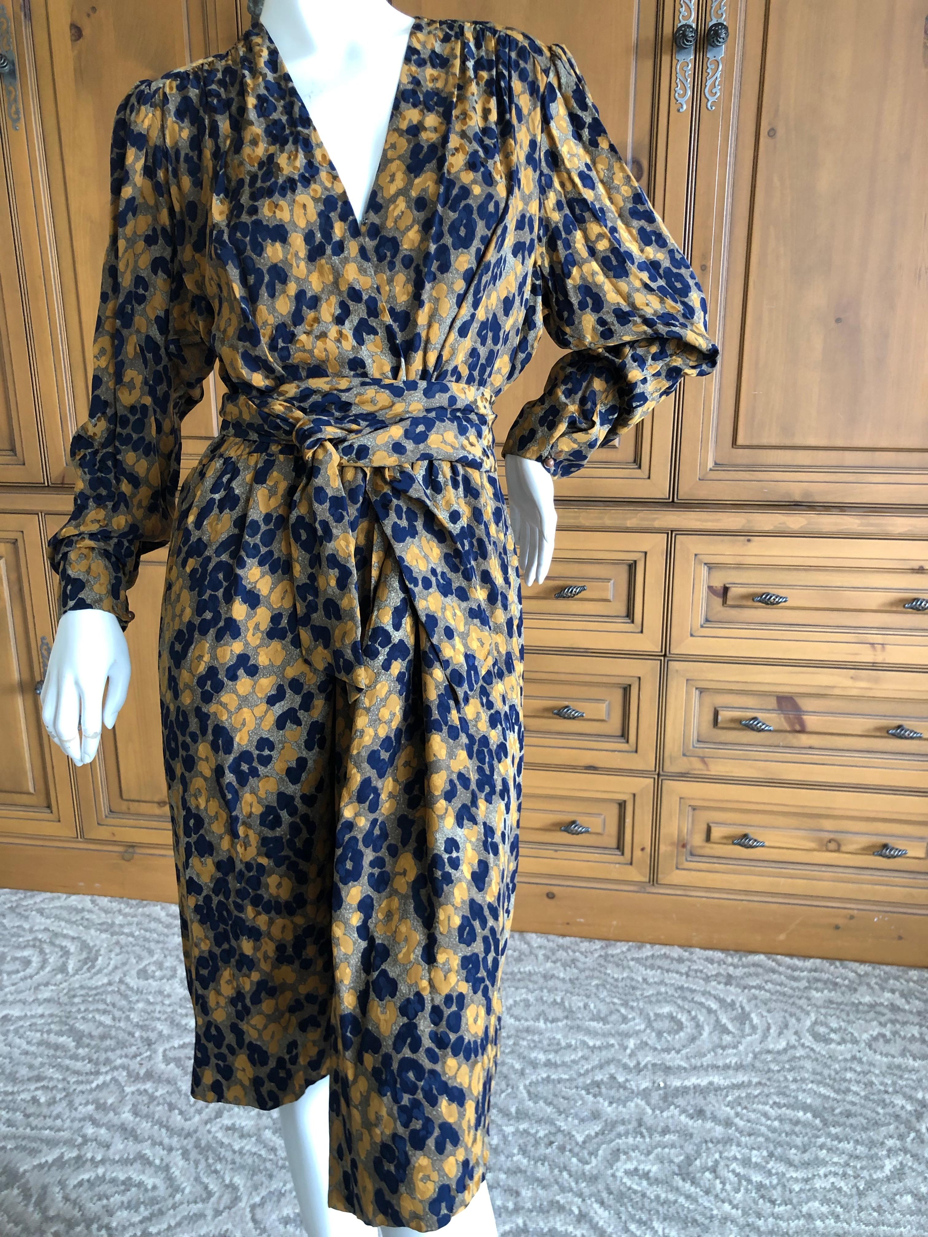 Yves Saint Laurent Rive Gauche Vintage 1970's Silk Leopard Print Dress & Sash 4