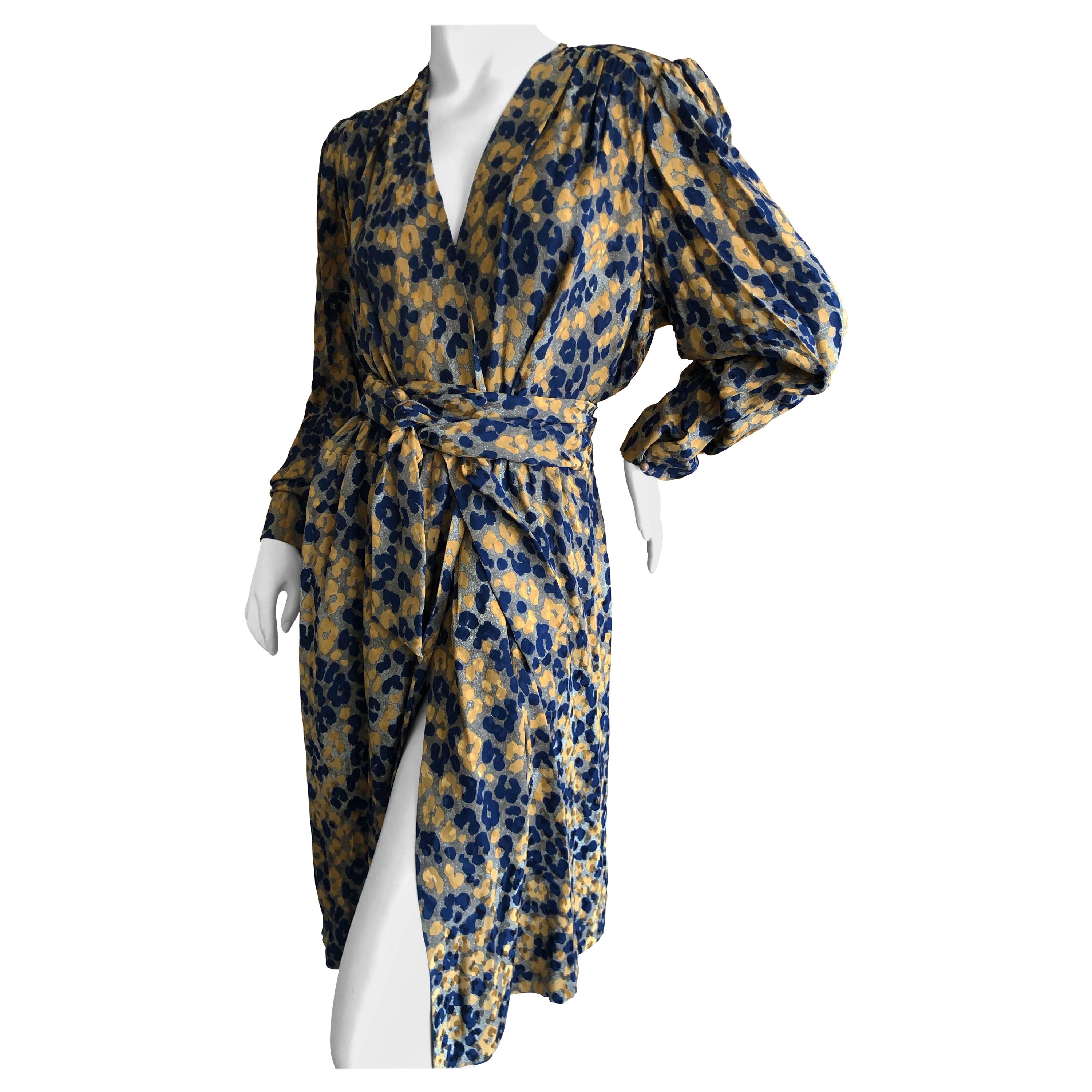 Yves Saint Laurent Rive Gauche Vintage 1970's Silk Leopard Print Dress & Sash