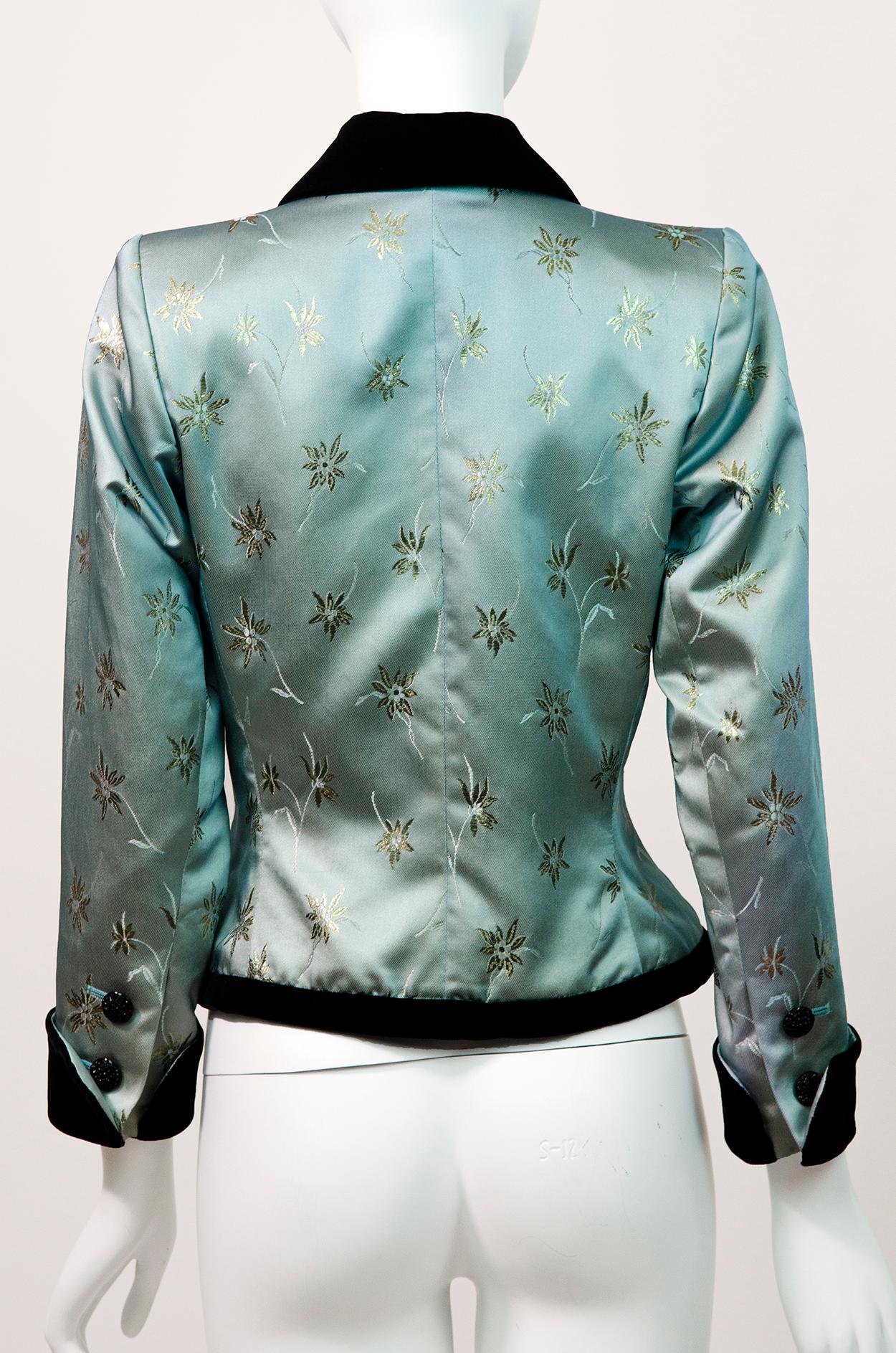 Women's Yves Saint Laurent Rive Gauche Vintage 1990’s Green Floral Jacquard Jacket