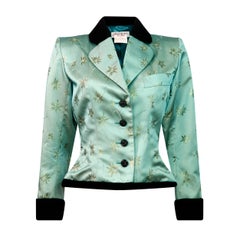 Yves Saint Laurent Rive Gauche Used 1990’s Green Floral Jacquard Jacket