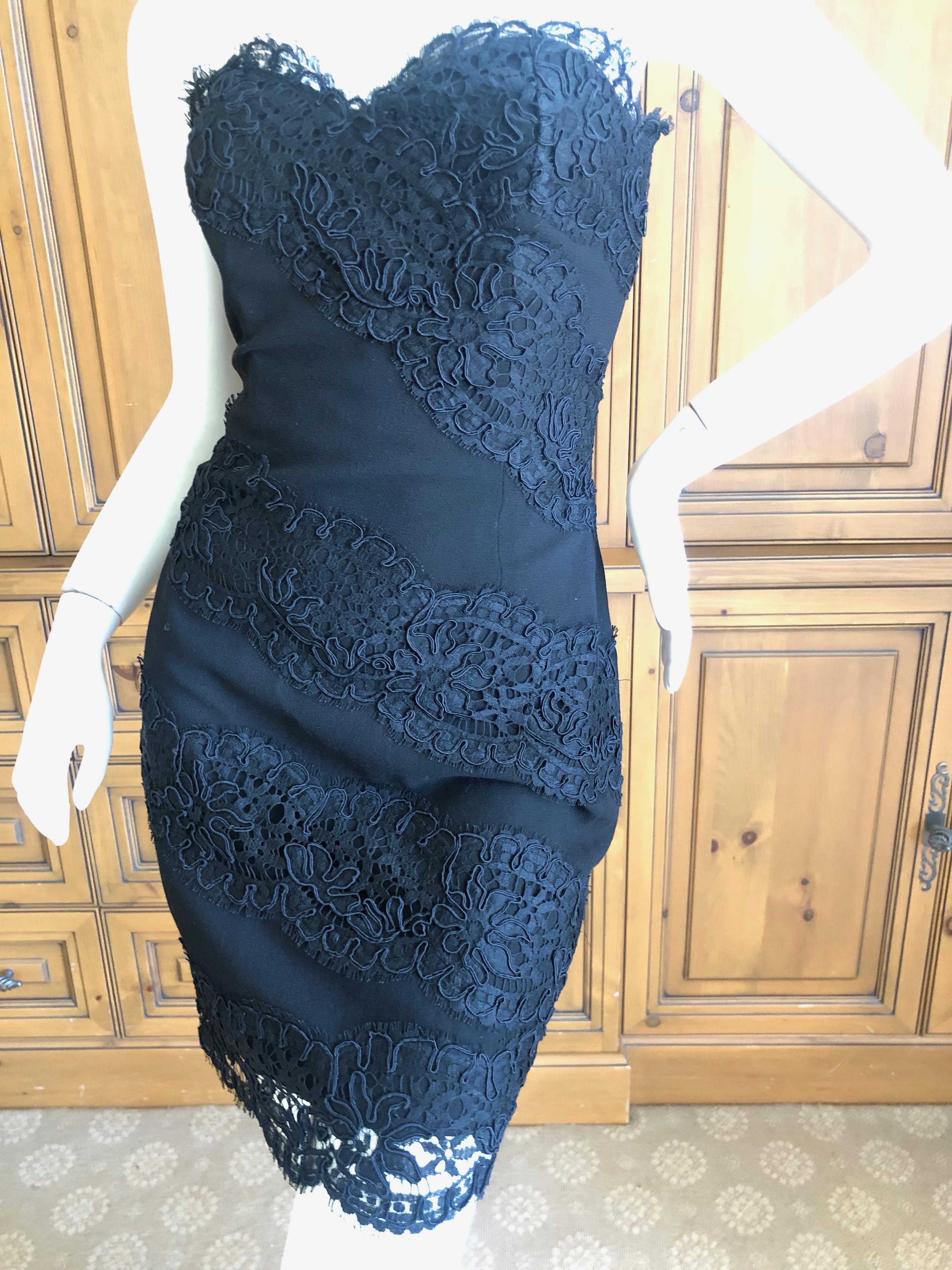 Yves Saint Laurent Rive Gauche Vintage 70's Black Lace Strapless Mini Dress In Excellent Condition For Sale In Cloverdale, CA