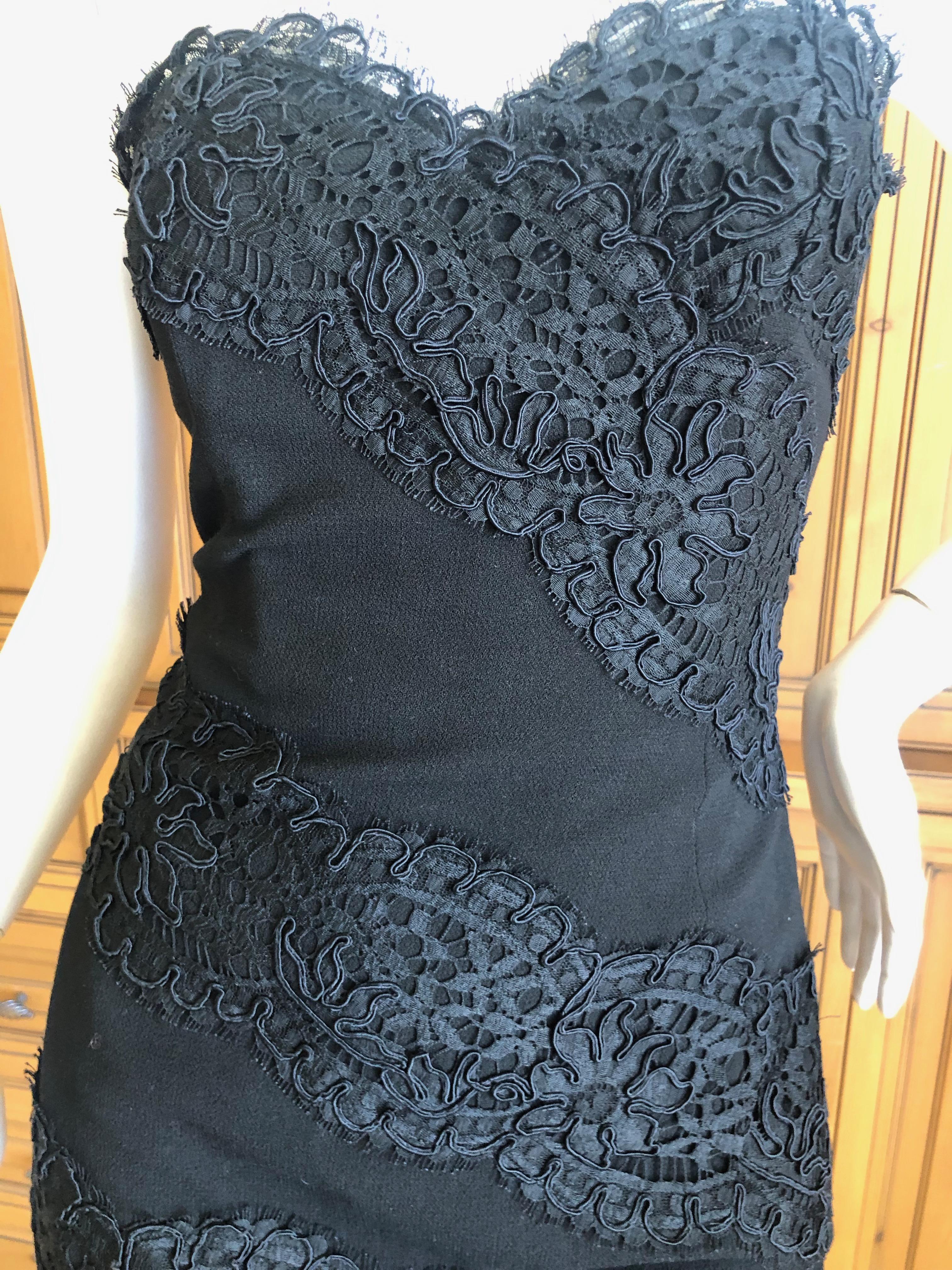 Yves Saint Laurent Rive Gauche Vintage 70's Black Lace Strapless Mini Dress For Sale 1