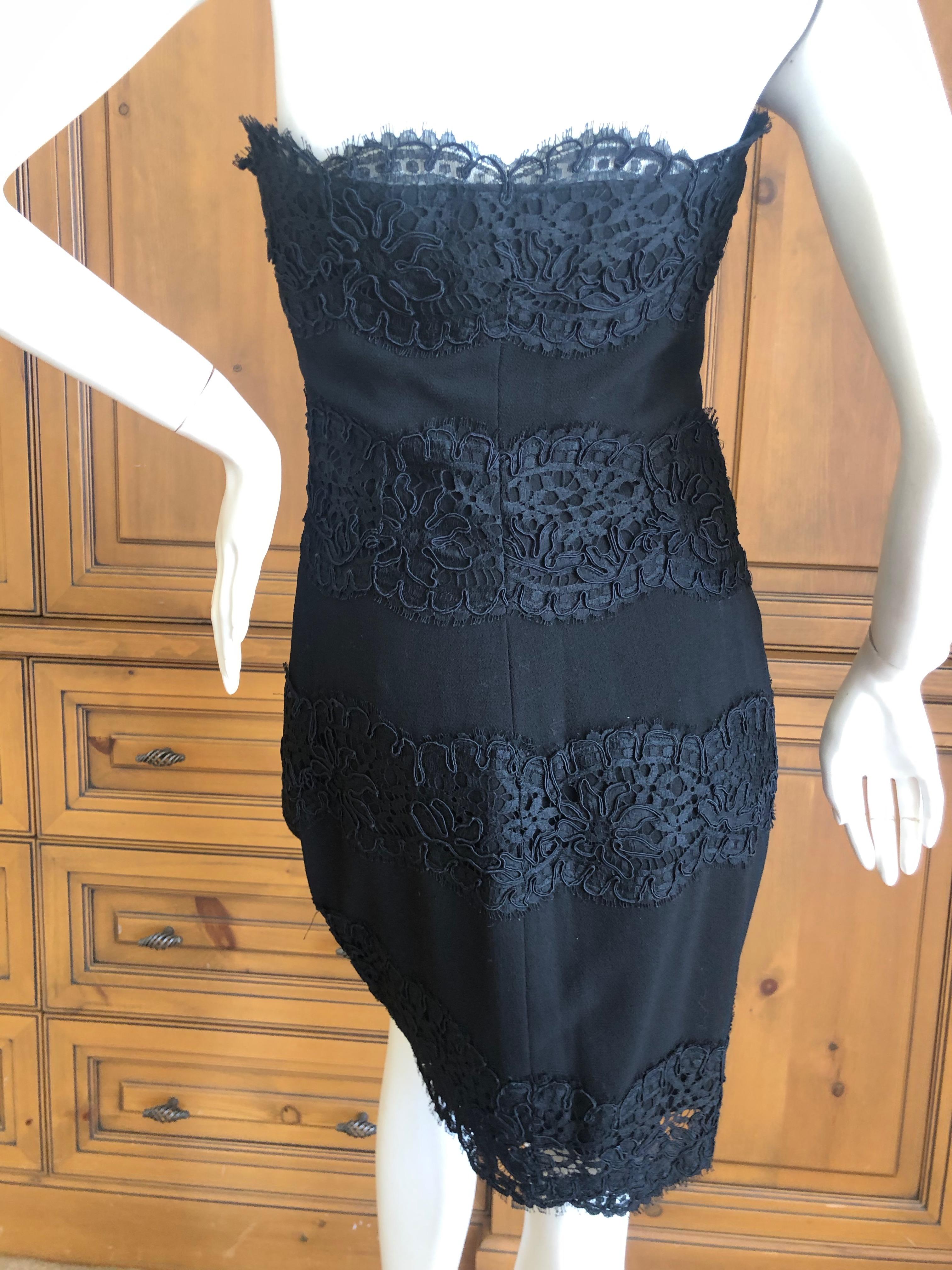 Yves Saint Laurent Rive Gauche Vintage 70's Black Lace Strapless Mini Dress For Sale 3