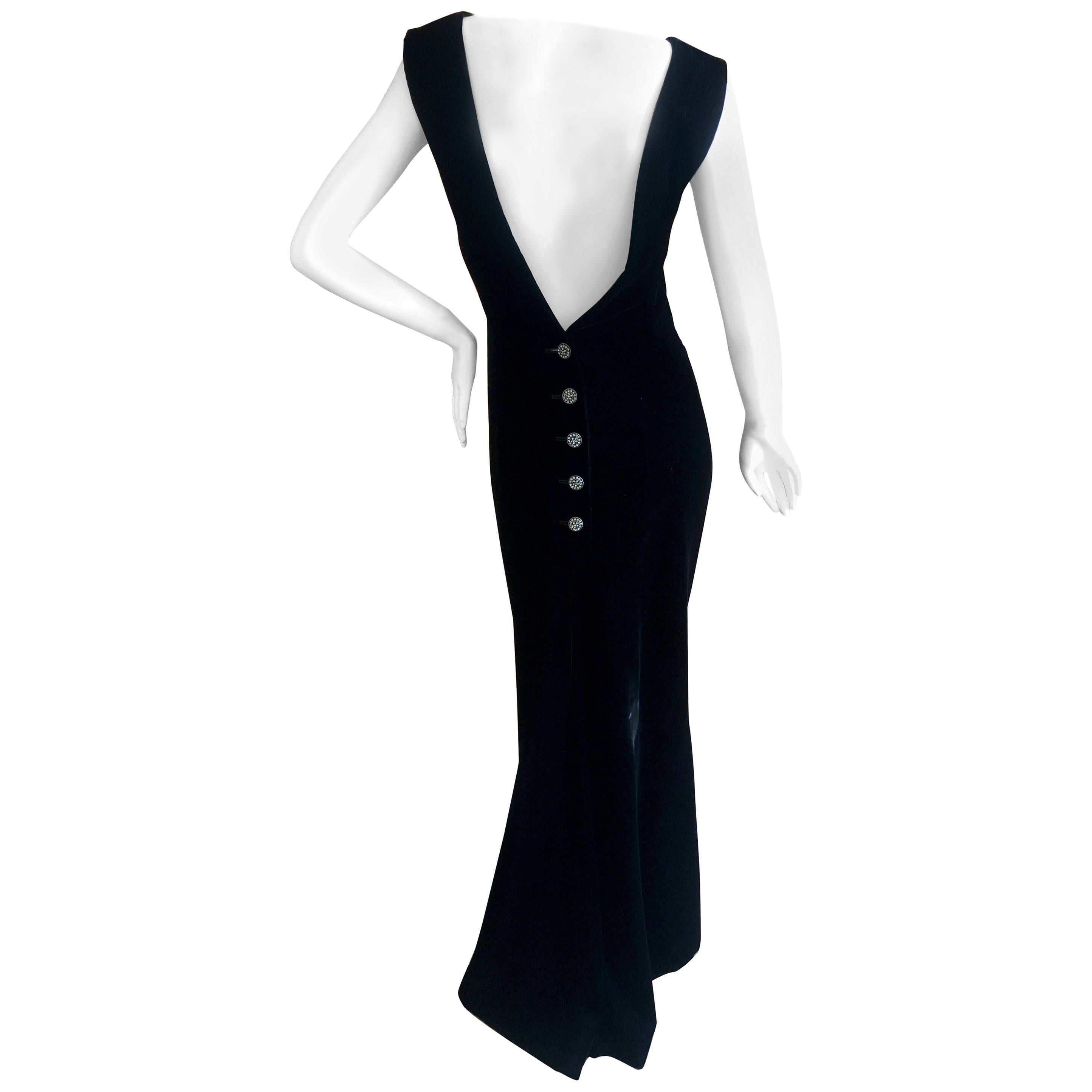 Yves Saint Laurent Rive Gauche Vintage 70's Black Velvet Backless Evening Dress For Sale