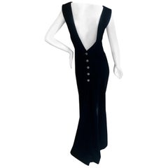 Yves Saint Laurent Rive Gauche Vintage 70's Black Velvet Backless Evening Dress