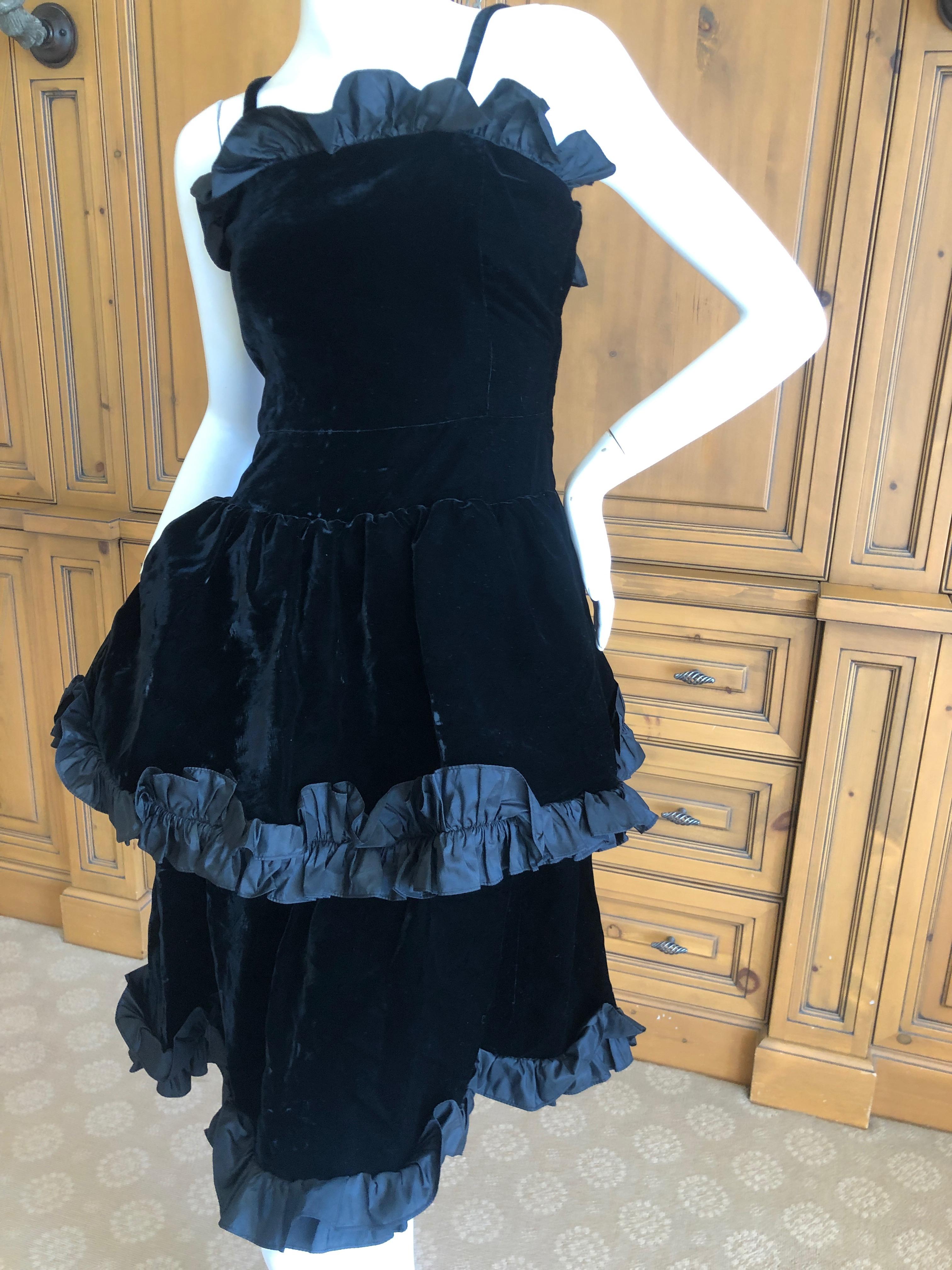 Women's Yves Saint Laurent Rive Gauche Vintage 70's Black Velvet Ruffled Cocktail Dress For Sale