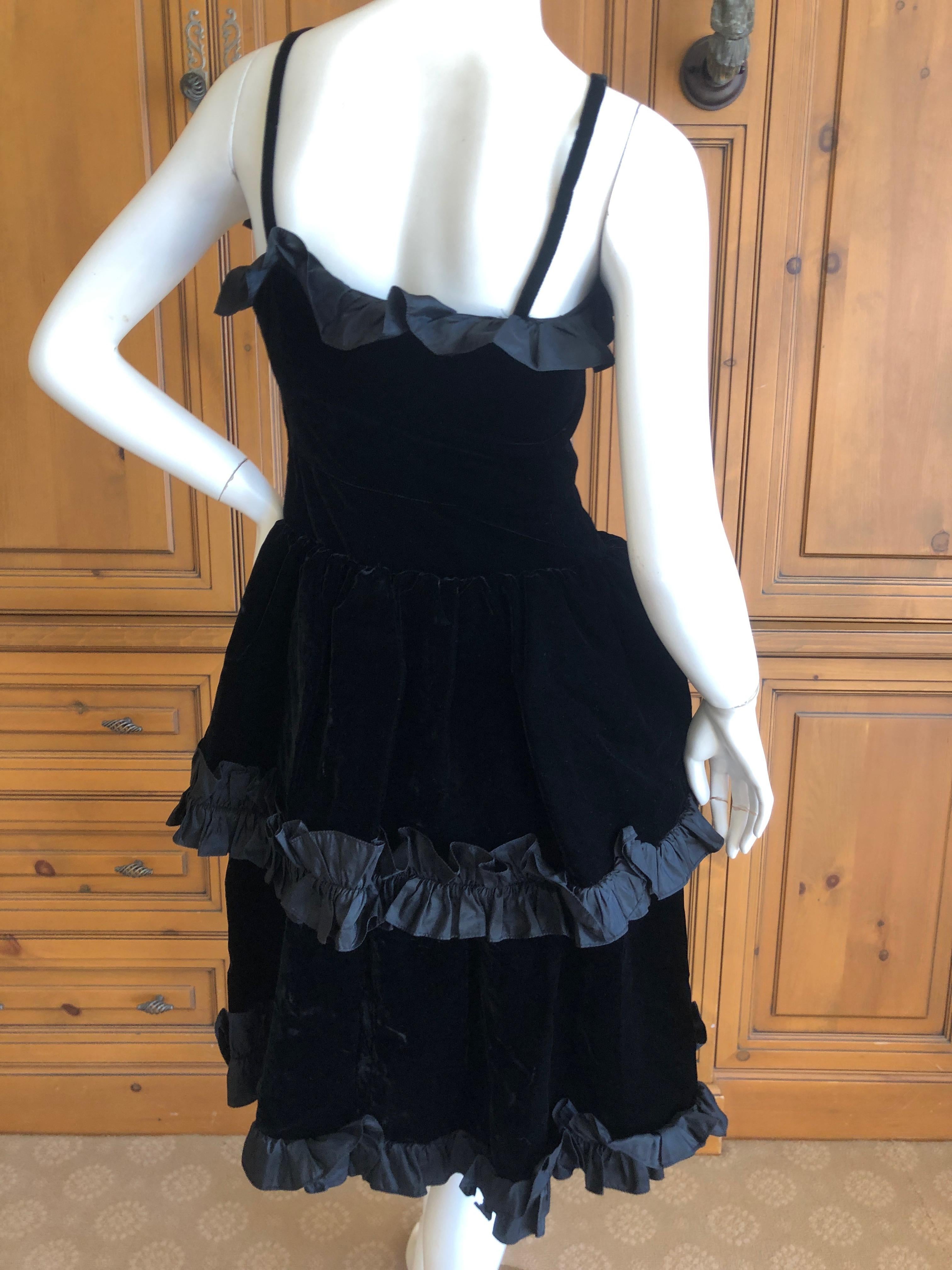 Yves Saint Laurent Rive Gauche Vintage 70's Black Velvet Ruffled Cocktail Dress For Sale 1