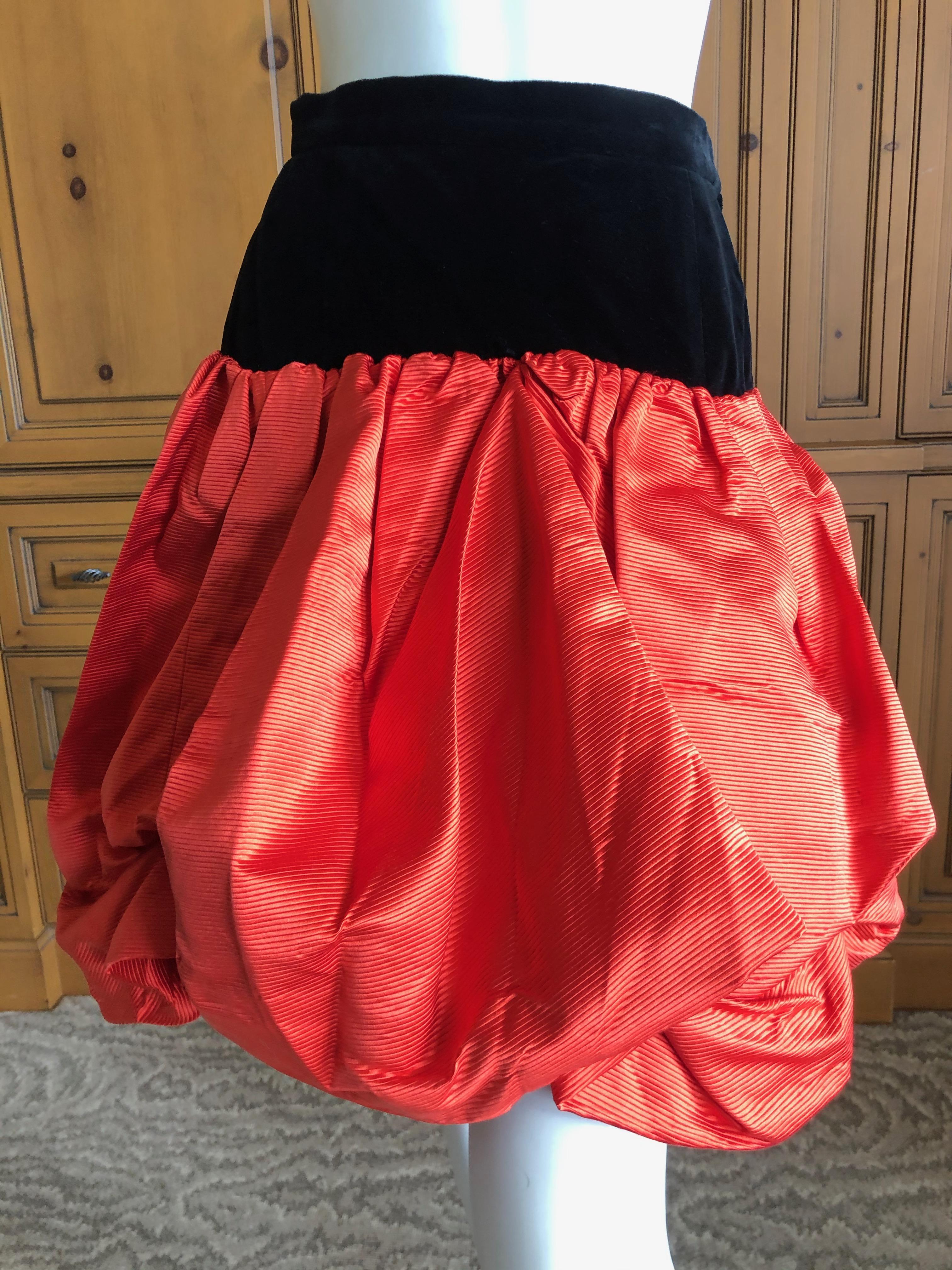 Yves Saint Laurent Rive Gauche Vintage 70's Orange Silk and Velvet Pouf Skirt
Size 38
Waist 27