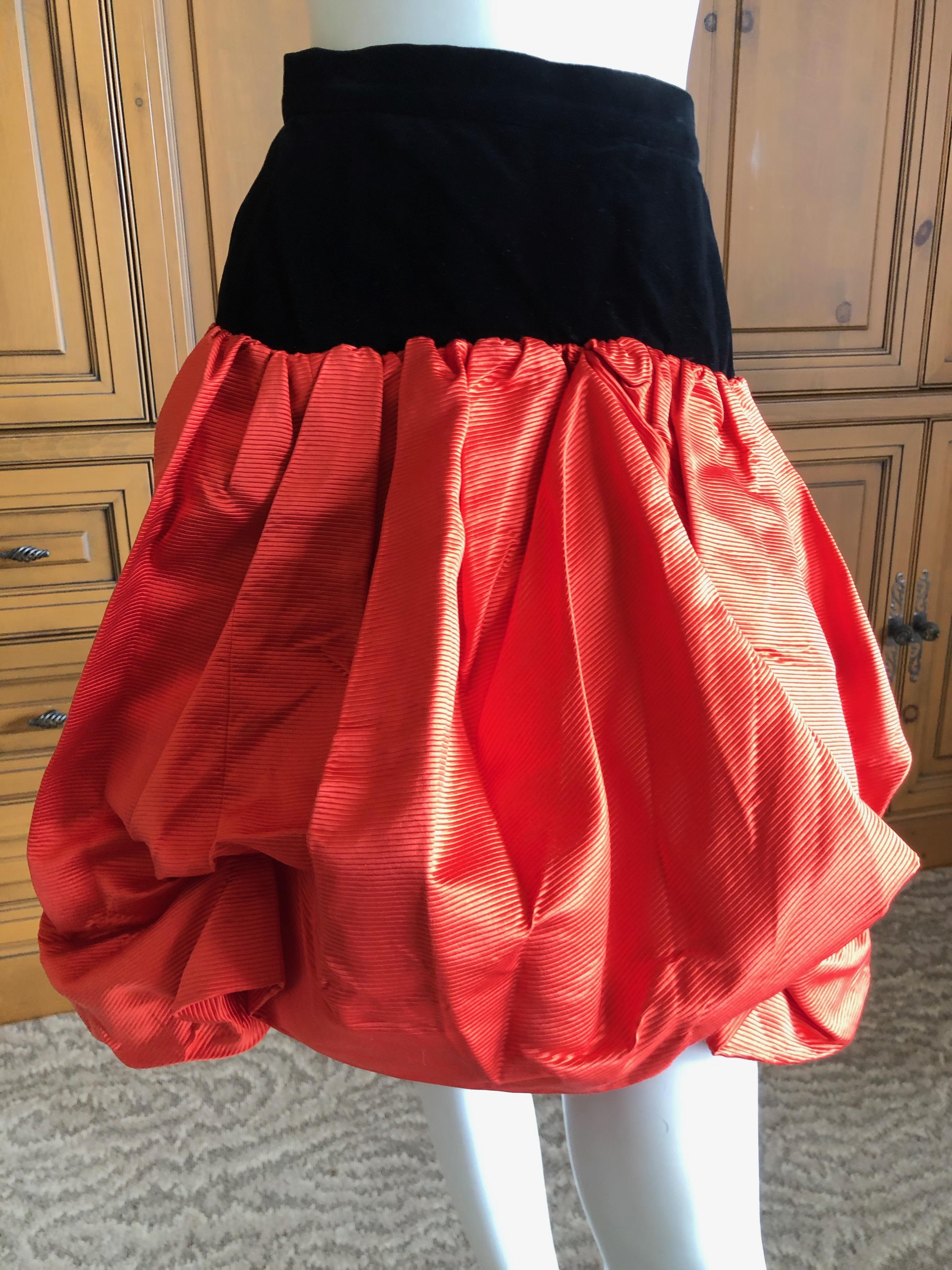 Red Yves Saint Laurent Rive Gauche Vintage 70's Orange Silk and Velvet Pouf Skirt For Sale