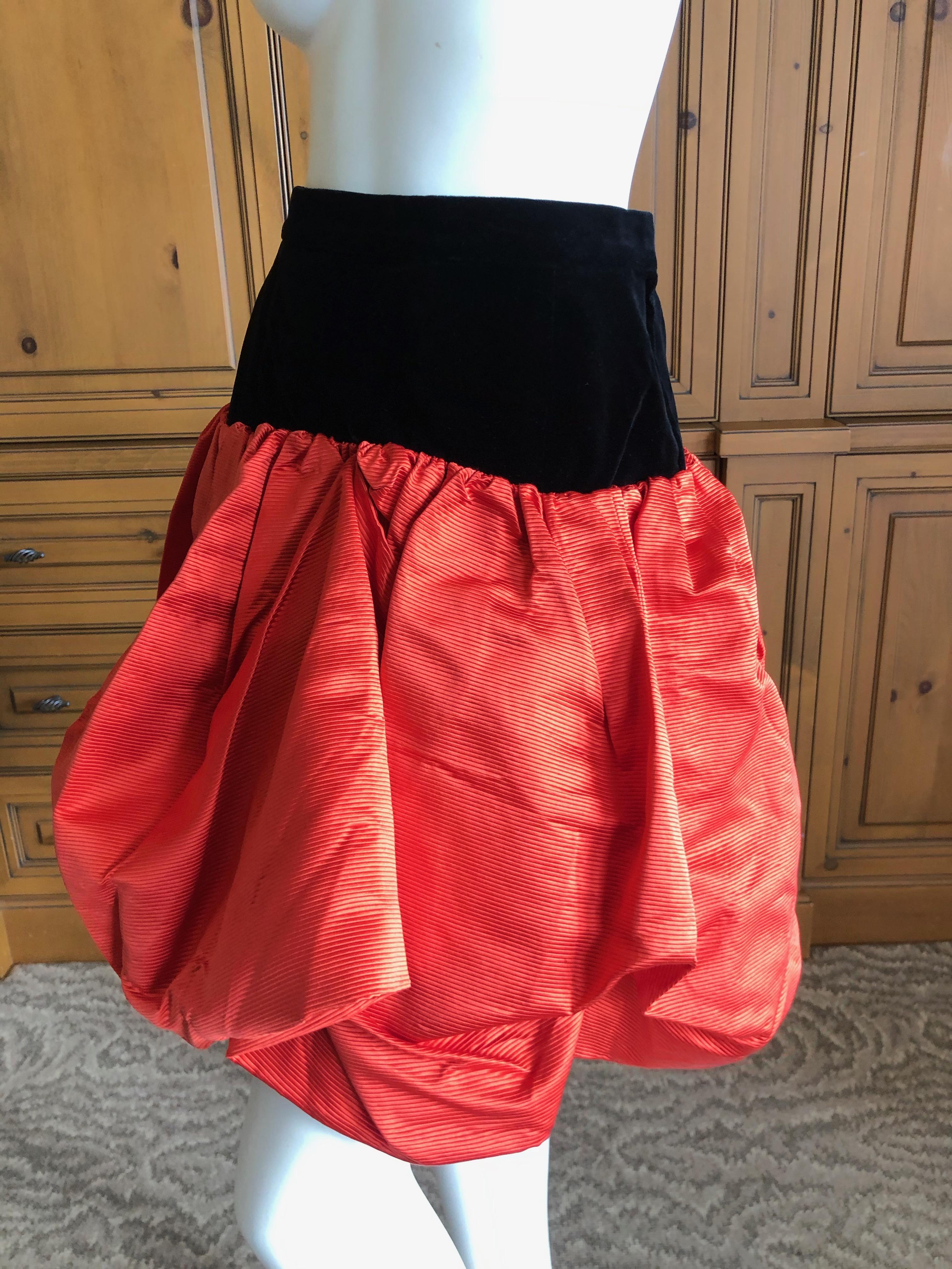 Yves Saint Laurent Rive Gauche Vintage 70's Orange Silk and Velvet Pouf Skirt In Excellent Condition For Sale In Cloverdale, CA
