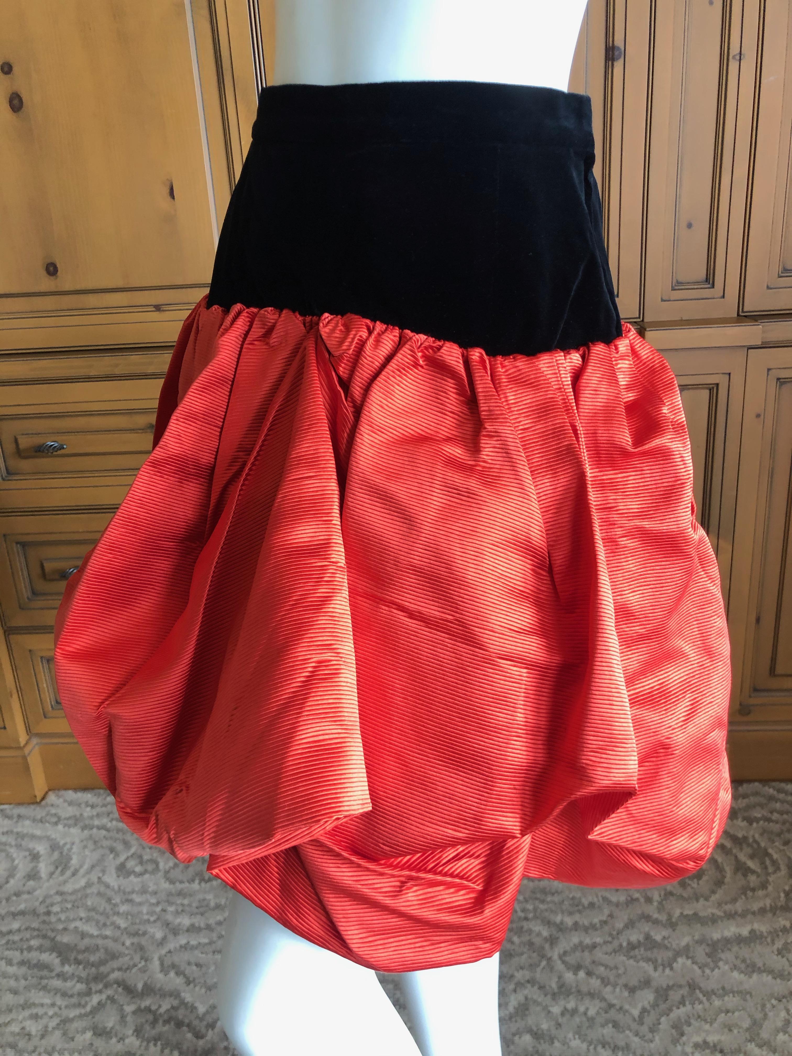 Women's Yves Saint Laurent Rive Gauche Vintage 70's Orange Silk and Velvet Pouf Skirt For Sale