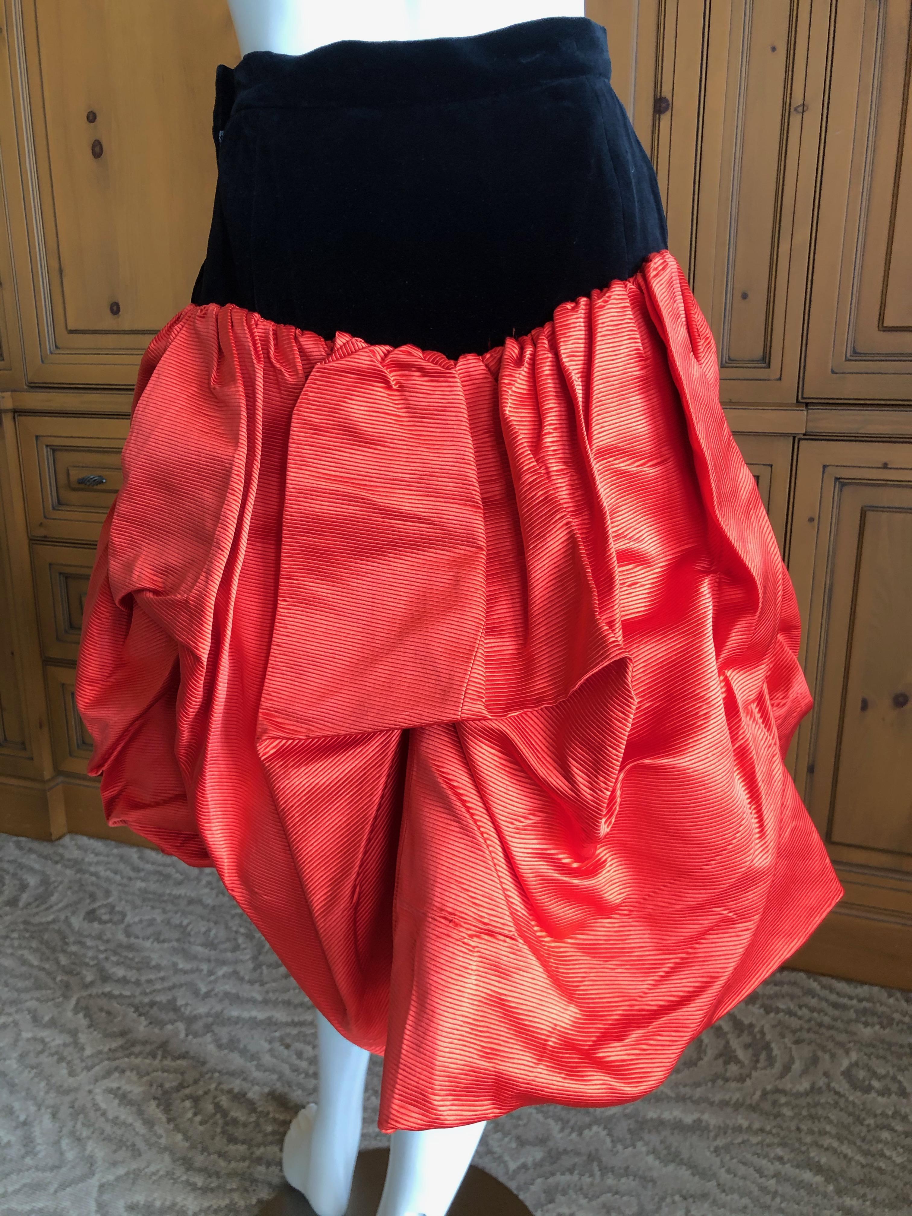 Yves Saint Laurent Rive Gauche Vintage 70's Orange Silk and Velvet Pouf Skirt For Sale 1