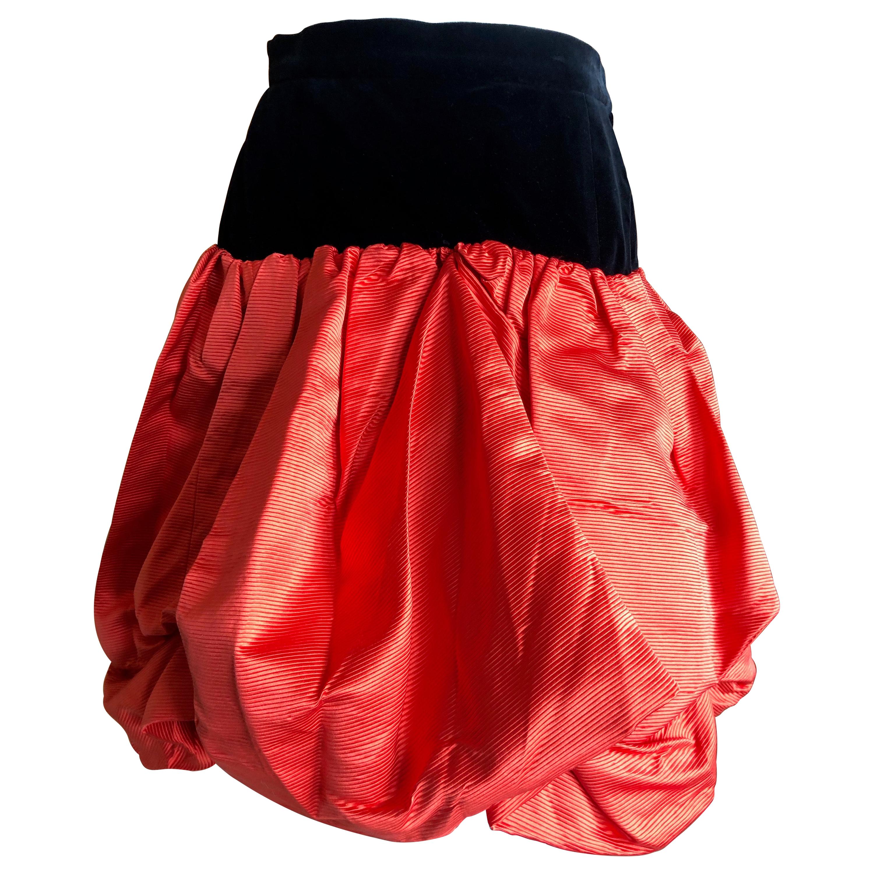 Yves Saint Laurent Rive Gauche Vintage 70's Orange Silk and Velvet Pouf Skirt For Sale
