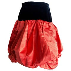 Yves Saint Laurent Rive Gauche Vintage 70's Orange Silk and Velvet Pouf Skirt