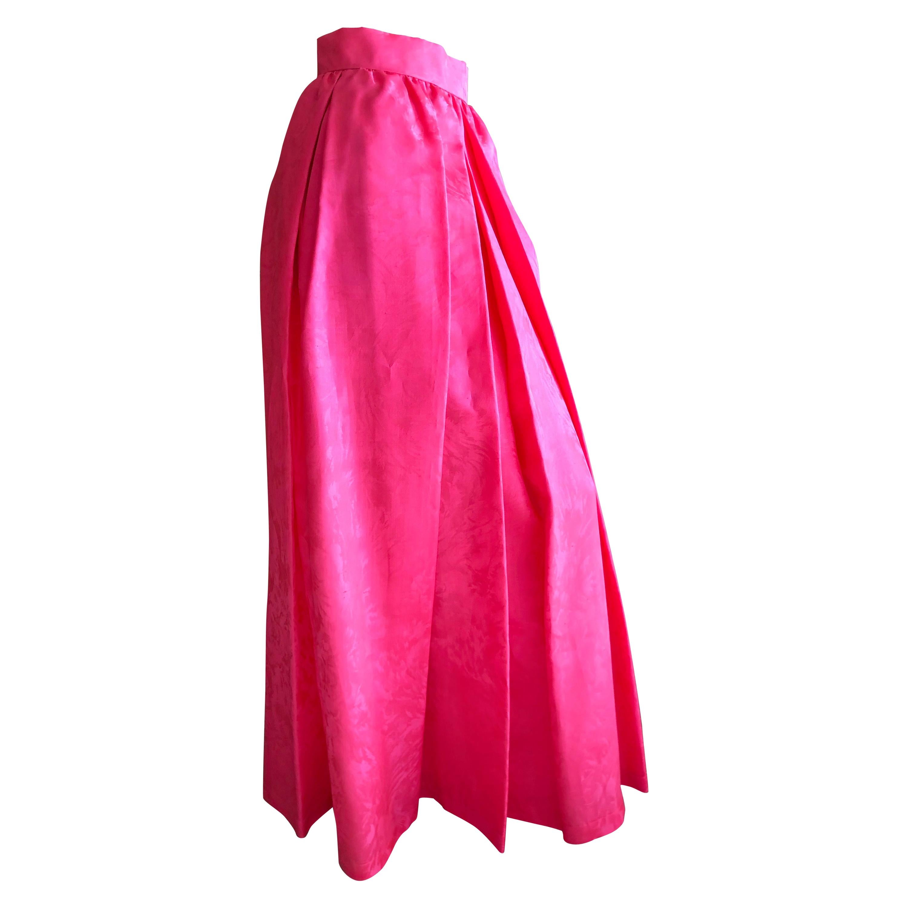 Yves Saint Laurent Rive Gauche Vintage 70's Pink Silk Faille Ball Skirt Pockets For Sale