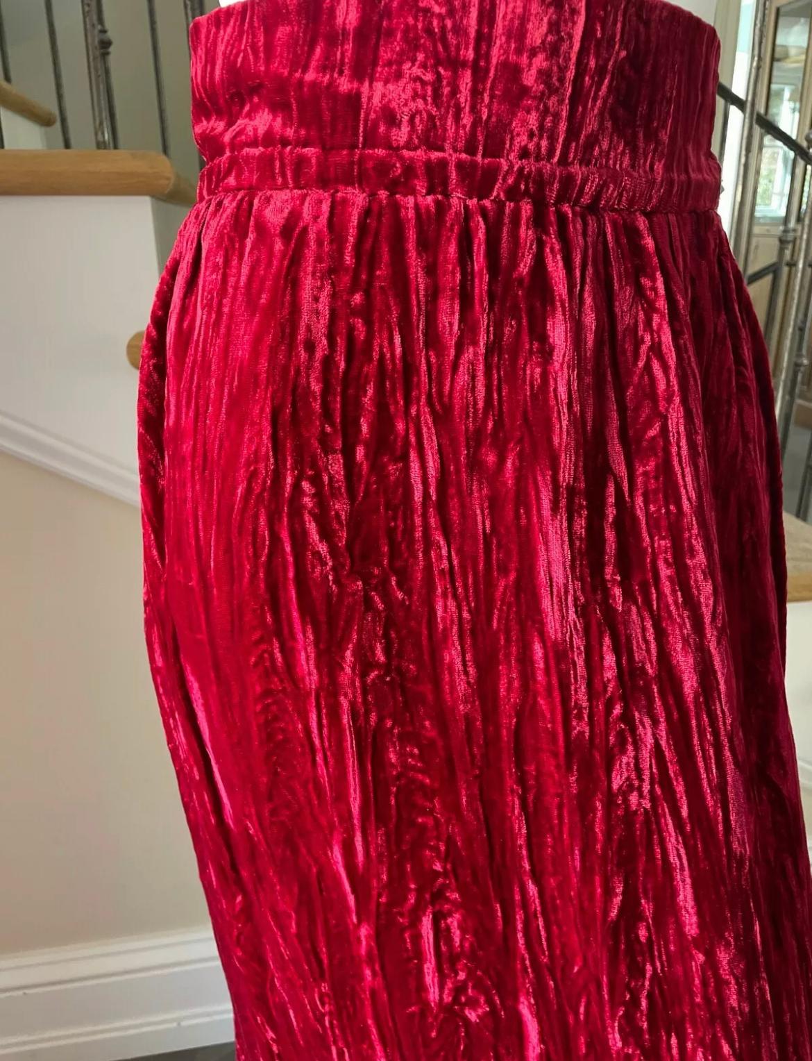 Yves Saint Laurent Rive Gauche Vintage 70's Red Velvet Maxi Skirt 2