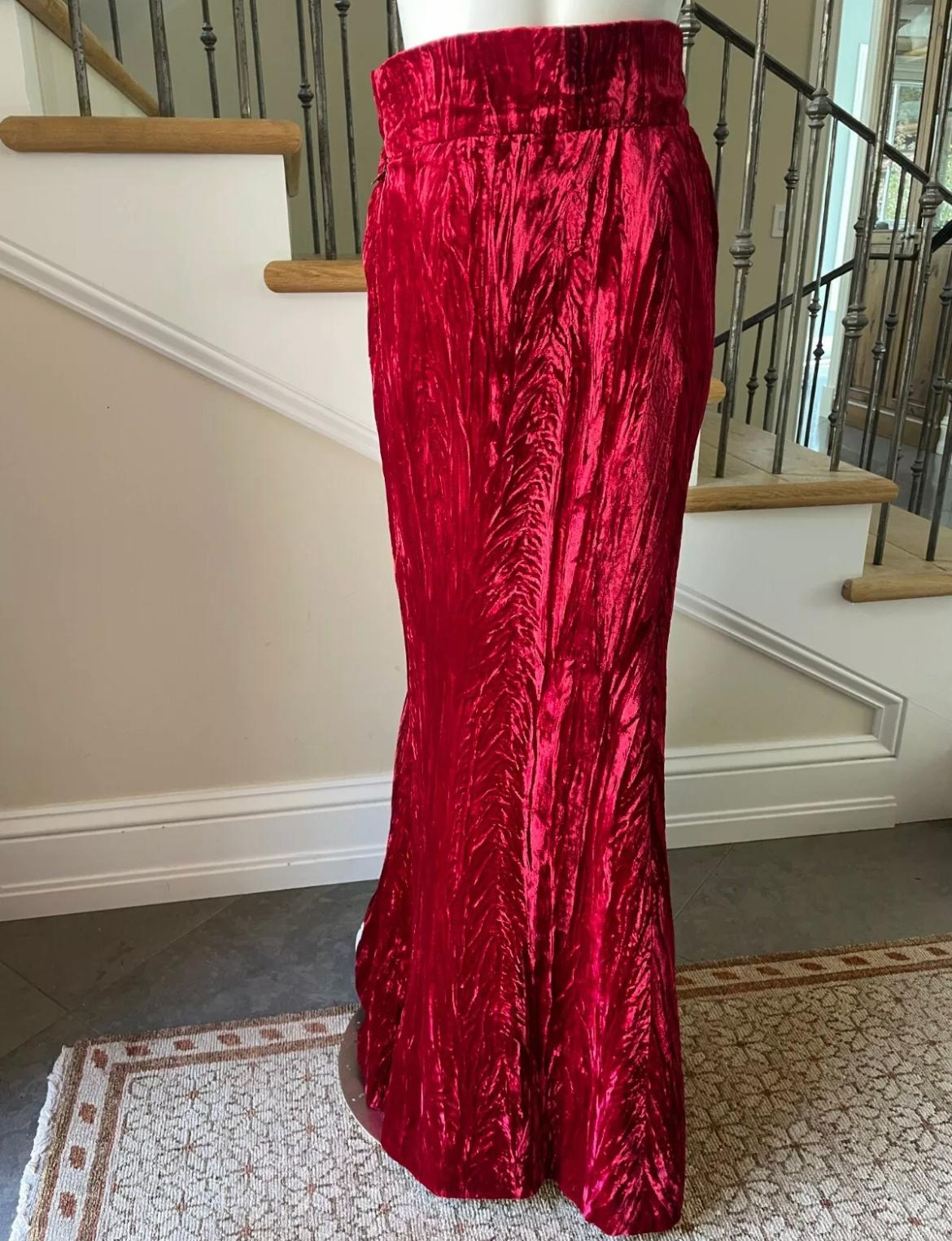 Yves Saint Laurent Rive Gauche Vintage 70's Red Velvet Maxi Skirt 3