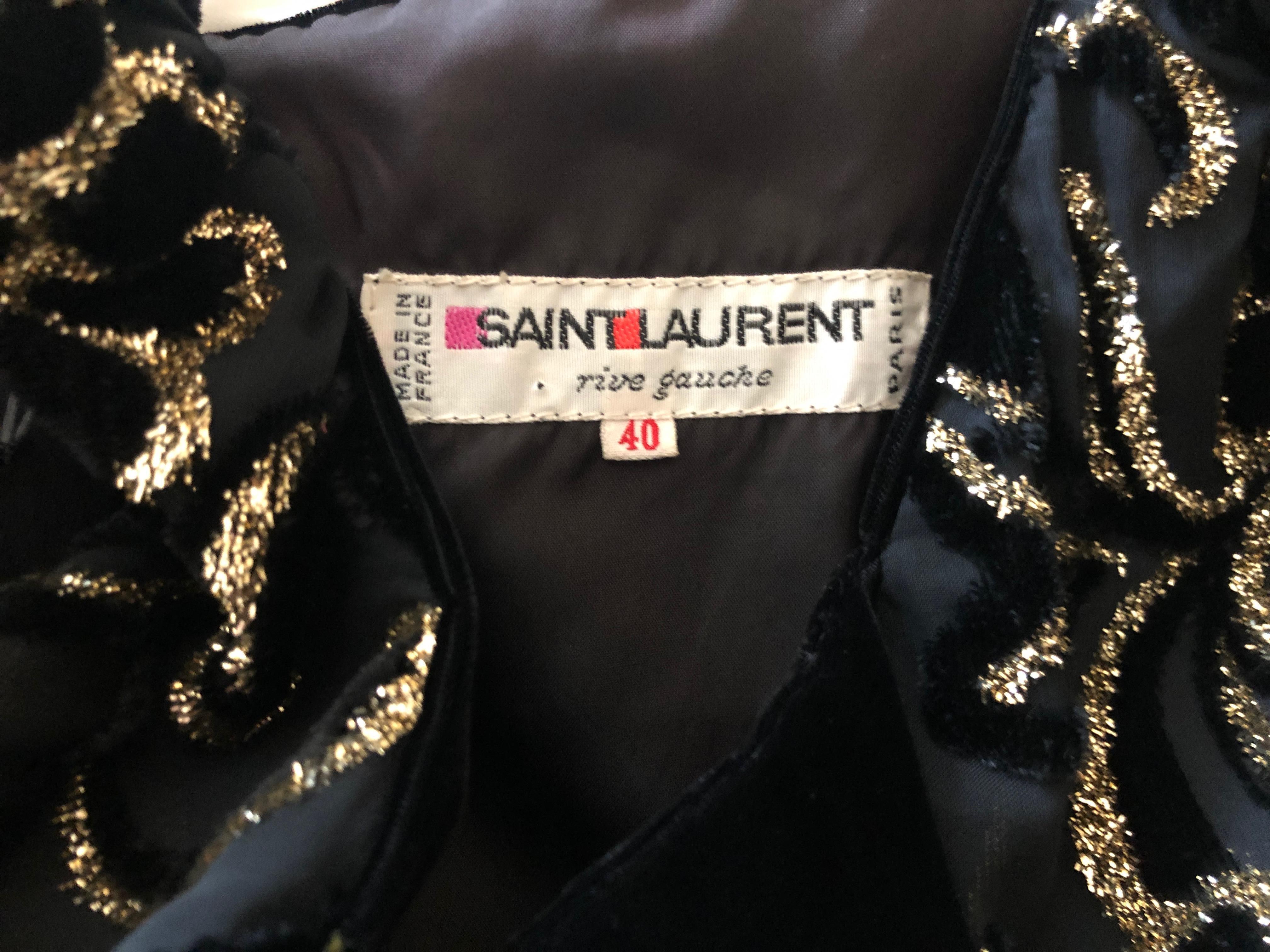 Yves Saint Laurent Rive Gauche Vintage 70's Sheer Devore Velvet Cocktail Dress For Sale 8