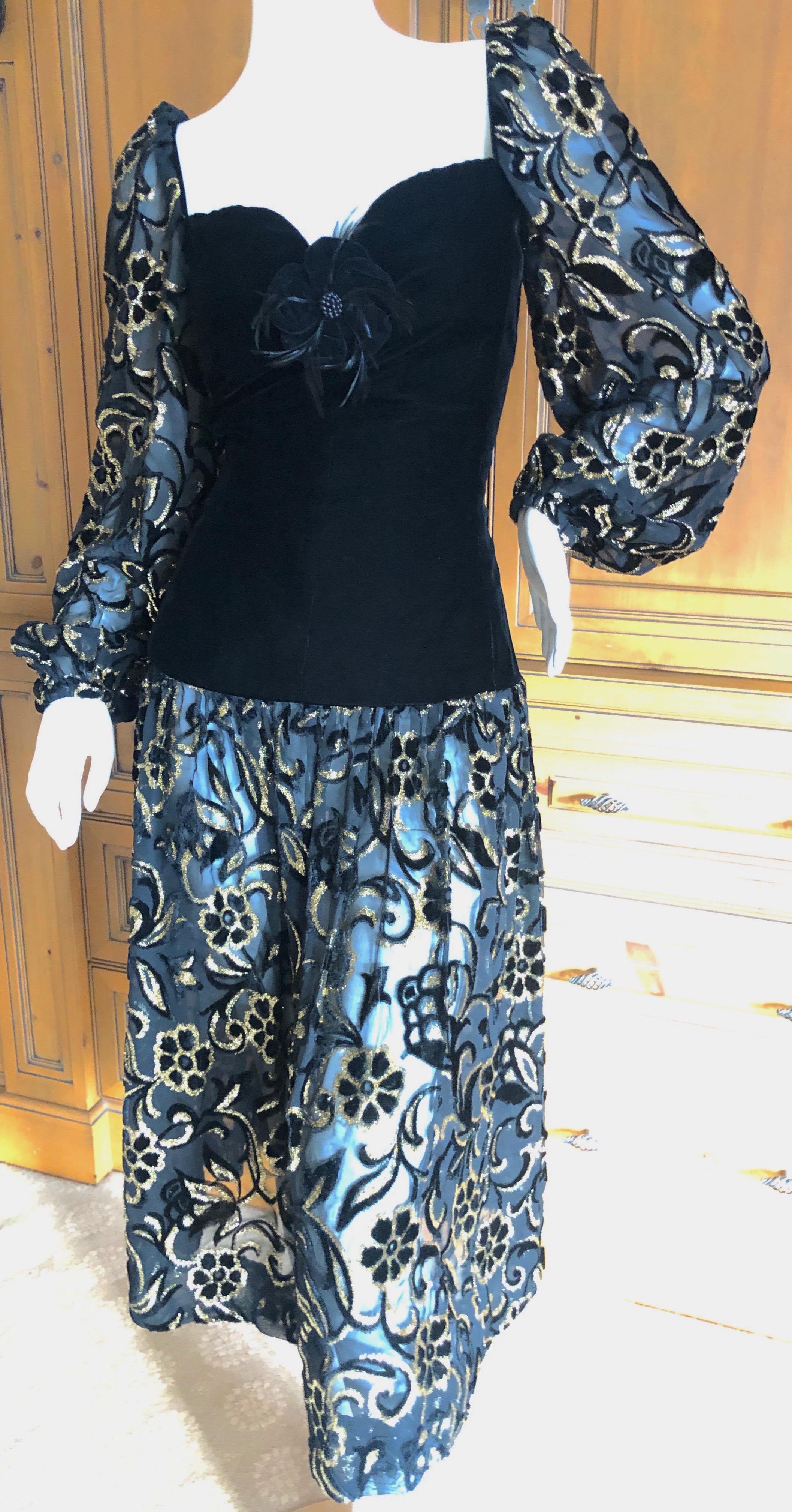 Black Yves Saint Laurent Rive Gauche Vintage 70's Sheer Devore Velvet Cocktail Dress For Sale