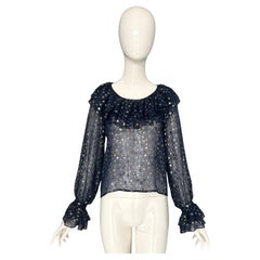 Yves Saint Laurent "rive gauche" vintage 70s silk gold silver lurex dots blouse Yves Saint Laurent "rive gauche" vintage 70s silk gold silver lurex dots blouse