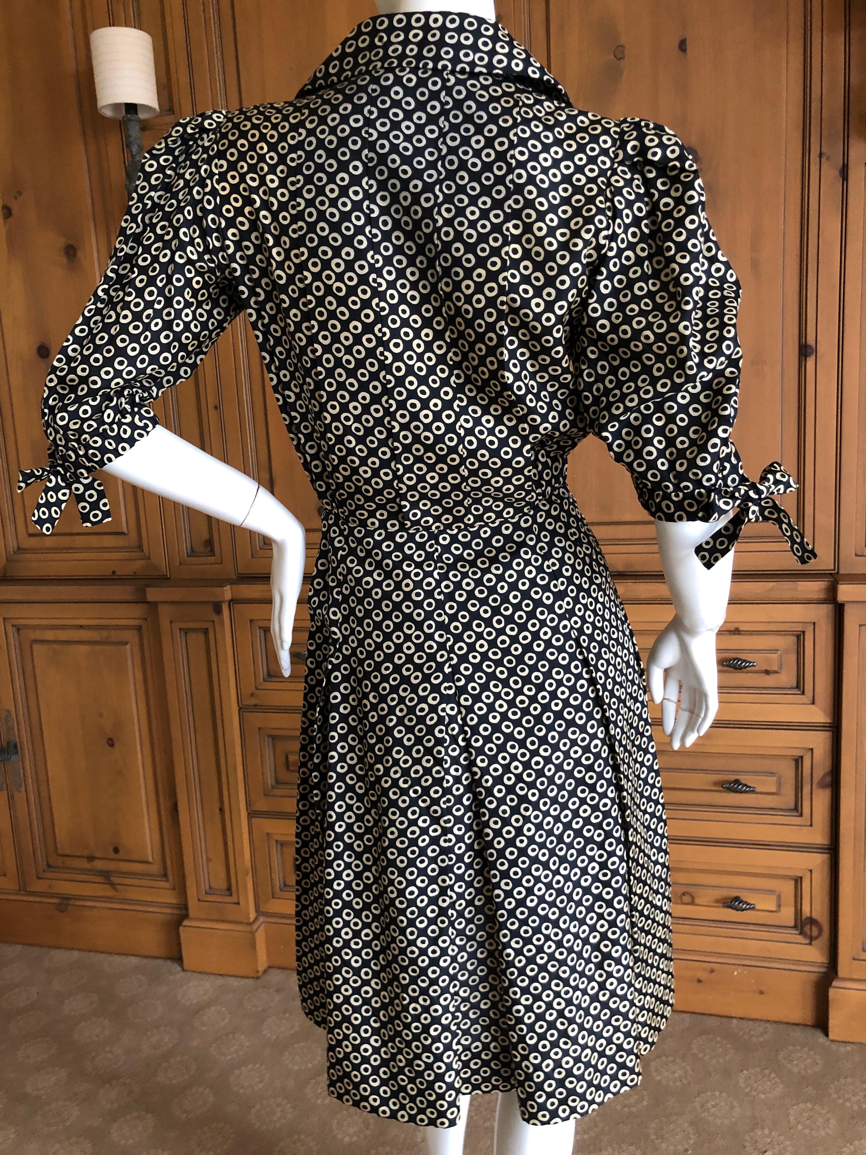 Black Yves Saint Laurent Rive Gauche Vintage 70's Silk Polka Dot Day Dress For Sale