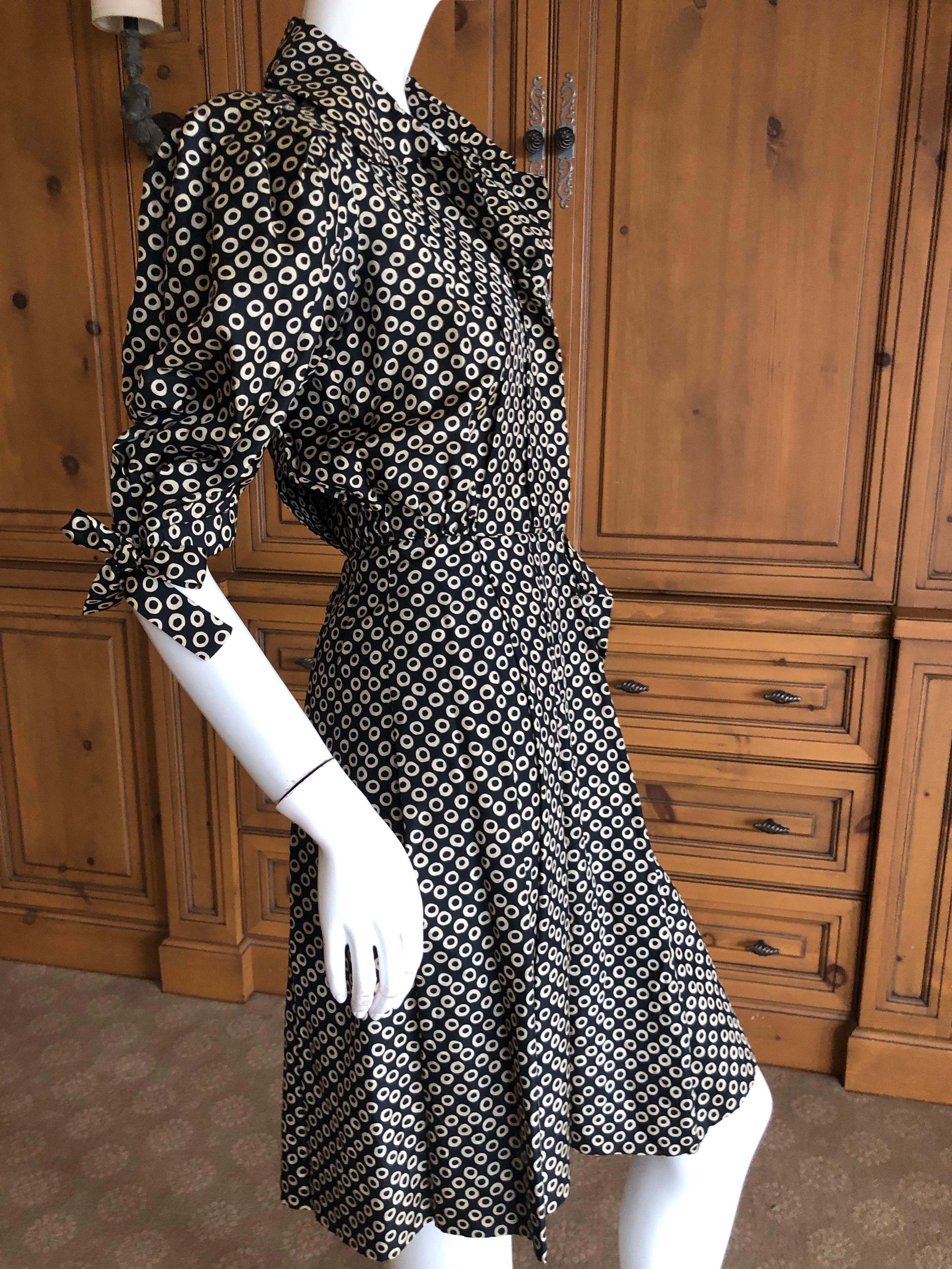 Women's Yves Saint Laurent Rive Gauche Vintage 70's Silk Polka Dot Day Dress For Sale