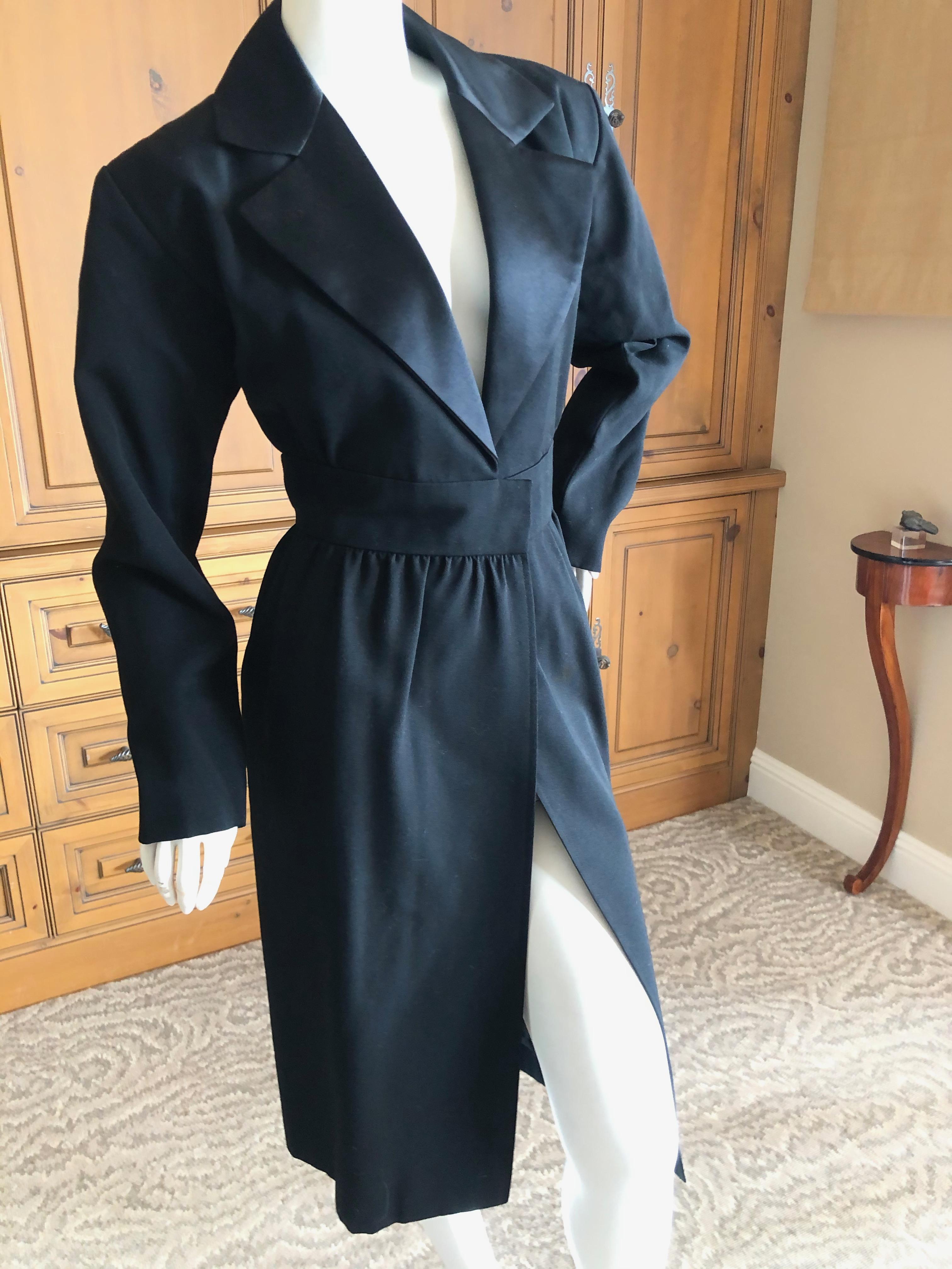 Yves Saint Laurent Rive Gauche Vintage 80's Le Smoking Satin Lapel Tuxedo Dress In Excellent Condition For Sale In Cloverdale, CA
