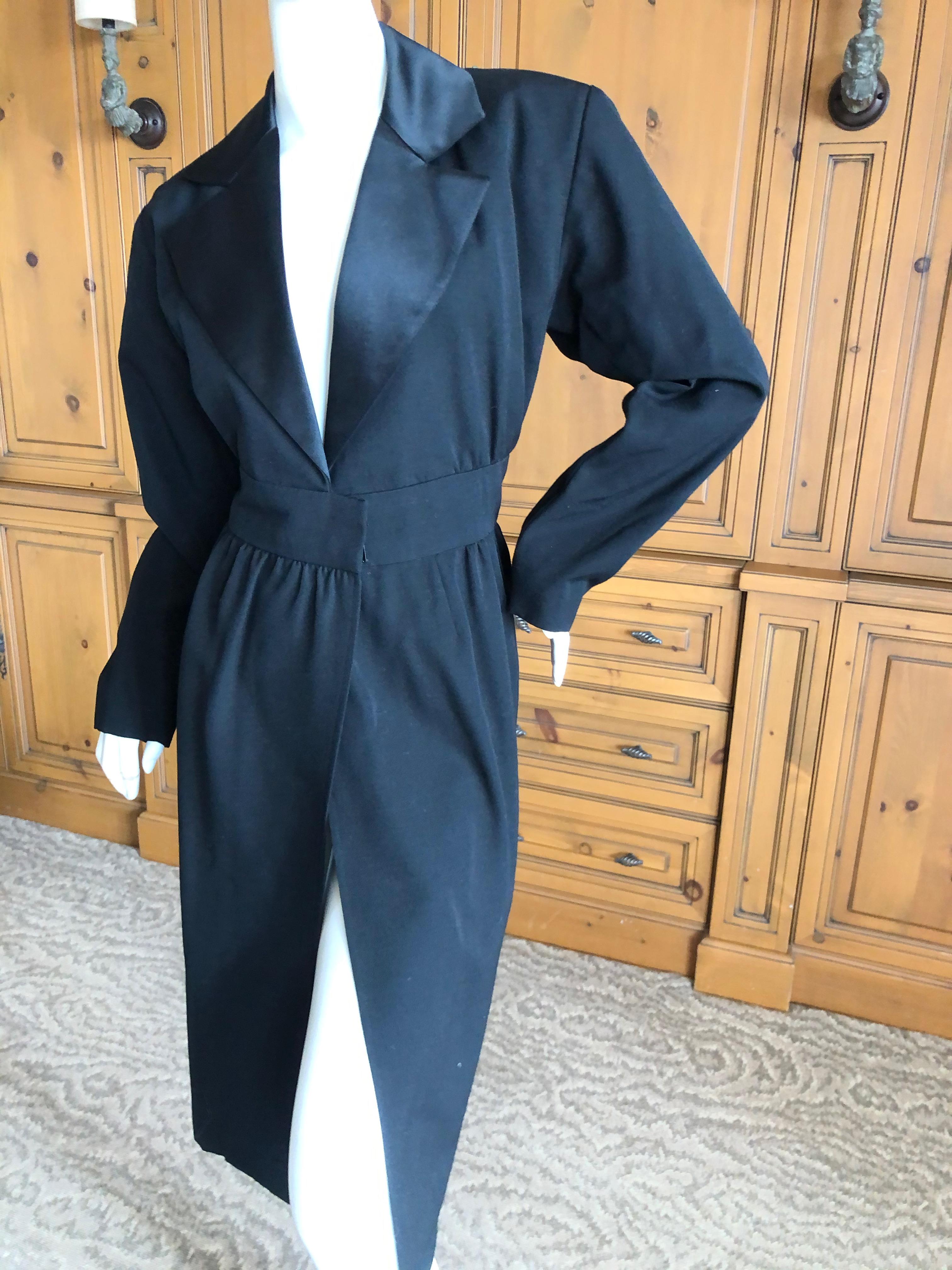 Yves Saint Laurent Rive Gauche Vintage 80's Le Smoking Satin Lapel Tuxedo Dress For Sale 1