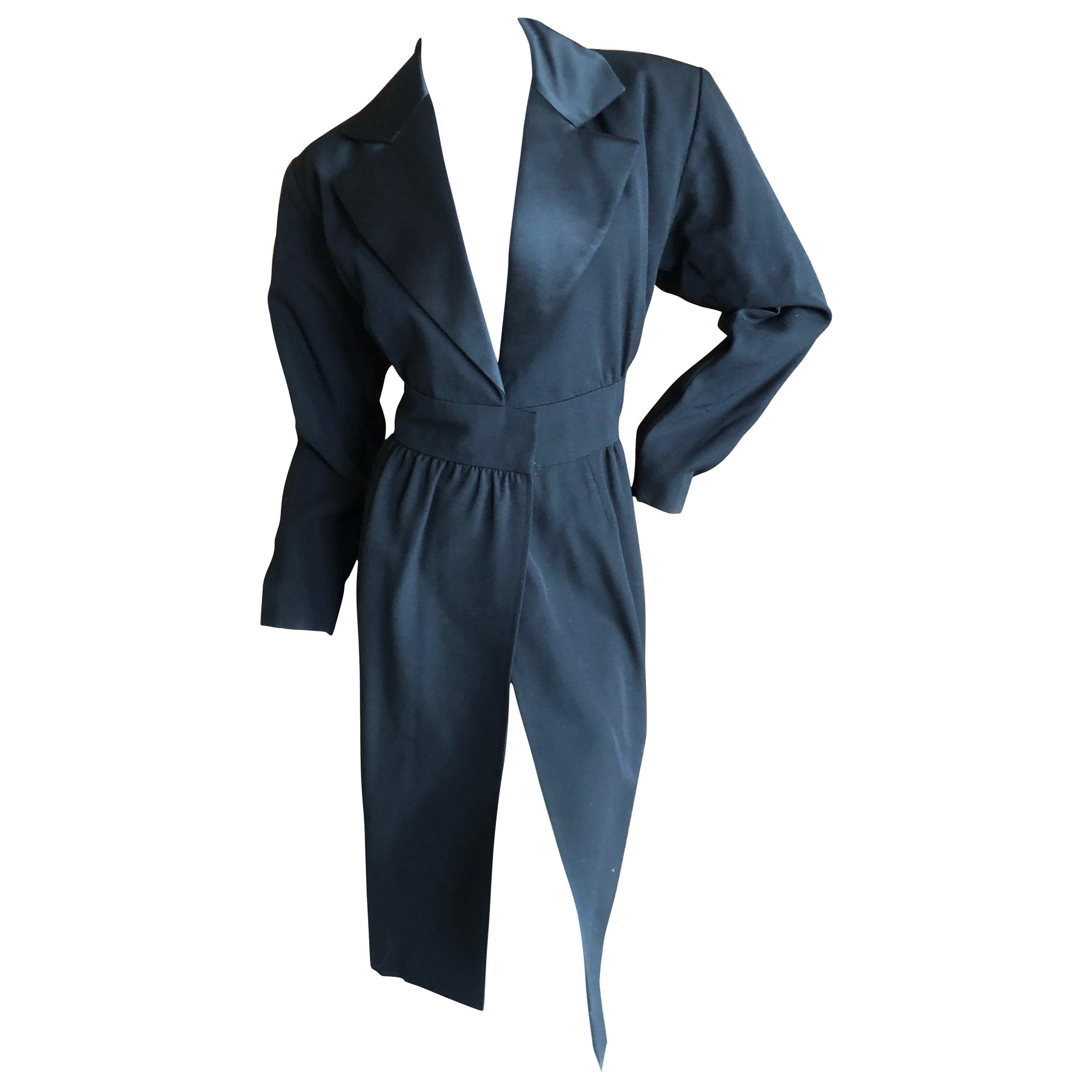 Yves Saint Laurent Rive Gauche Vintage 80's Le Smoking Satin Lapel Tuxedo Dress For Sale