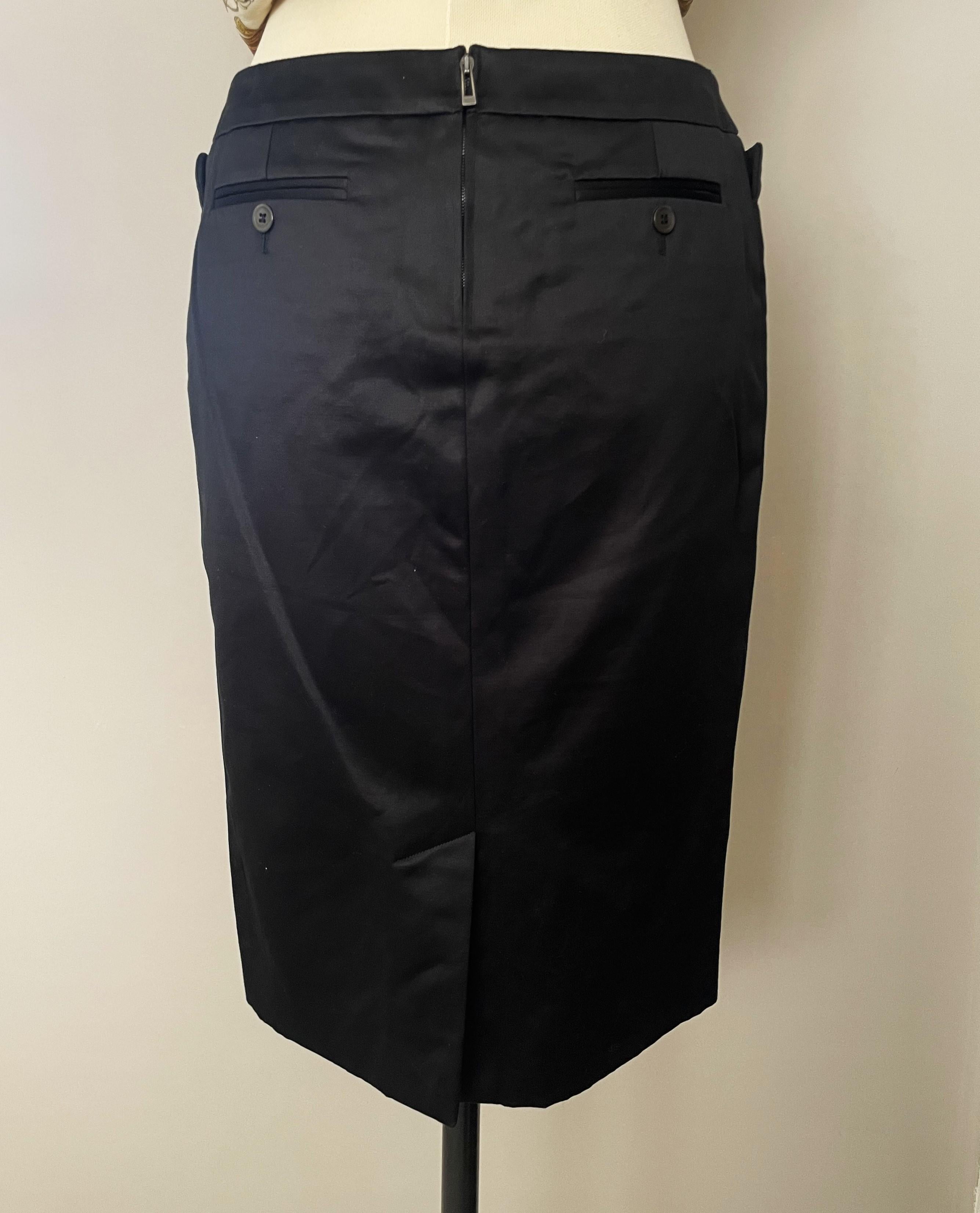 Yves Saint Laurent Rive Gauche Vintage 90s Black Sateen Short Skirt Pockets In Excellent Condition For Sale In 'S-HERTOGENBOSCH, NL