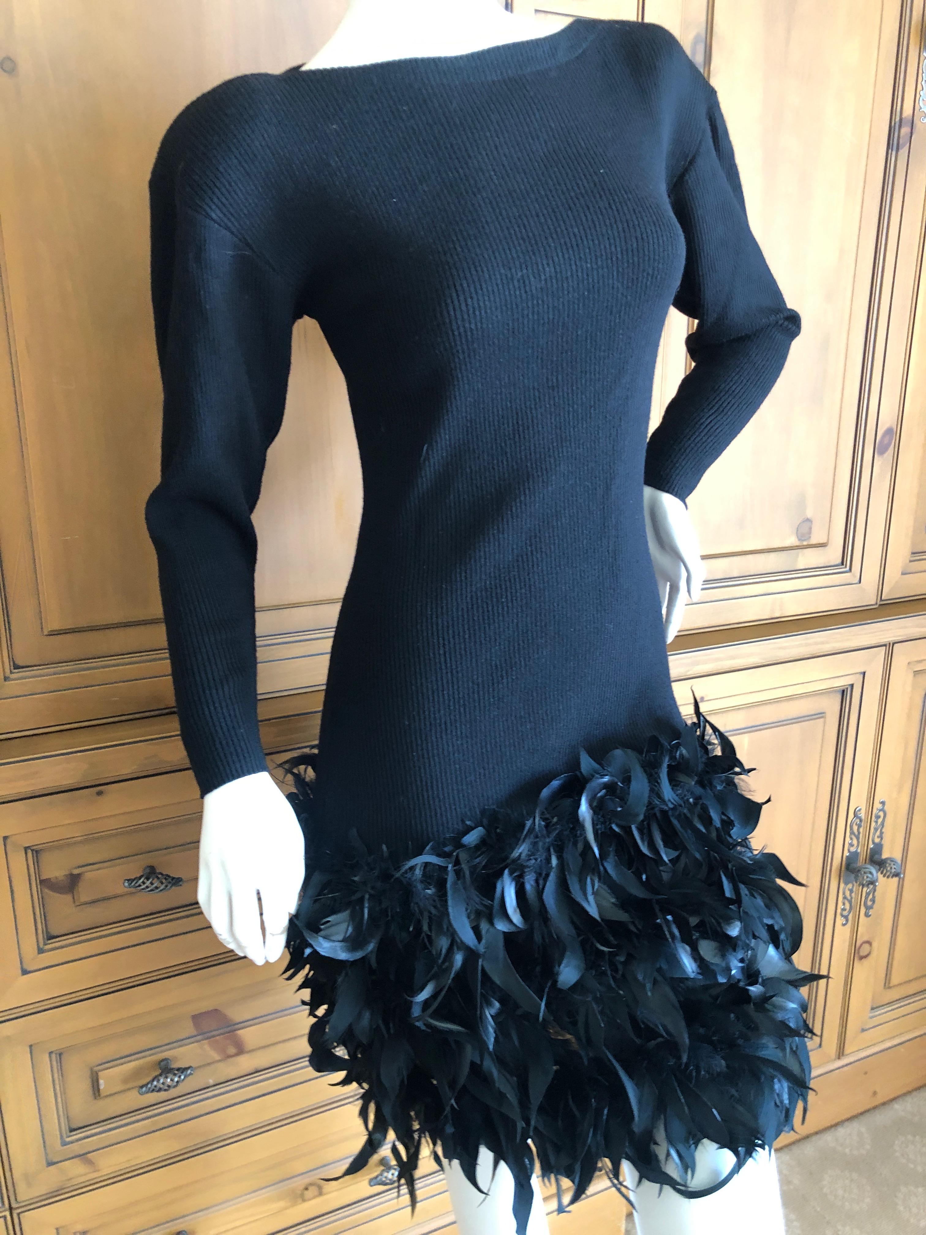 Yves Saint Laurent Rive Gauche Vintage Black Dress w Feathers by Maison Lamari In Excellent Condition For Sale In Cloverdale, CA