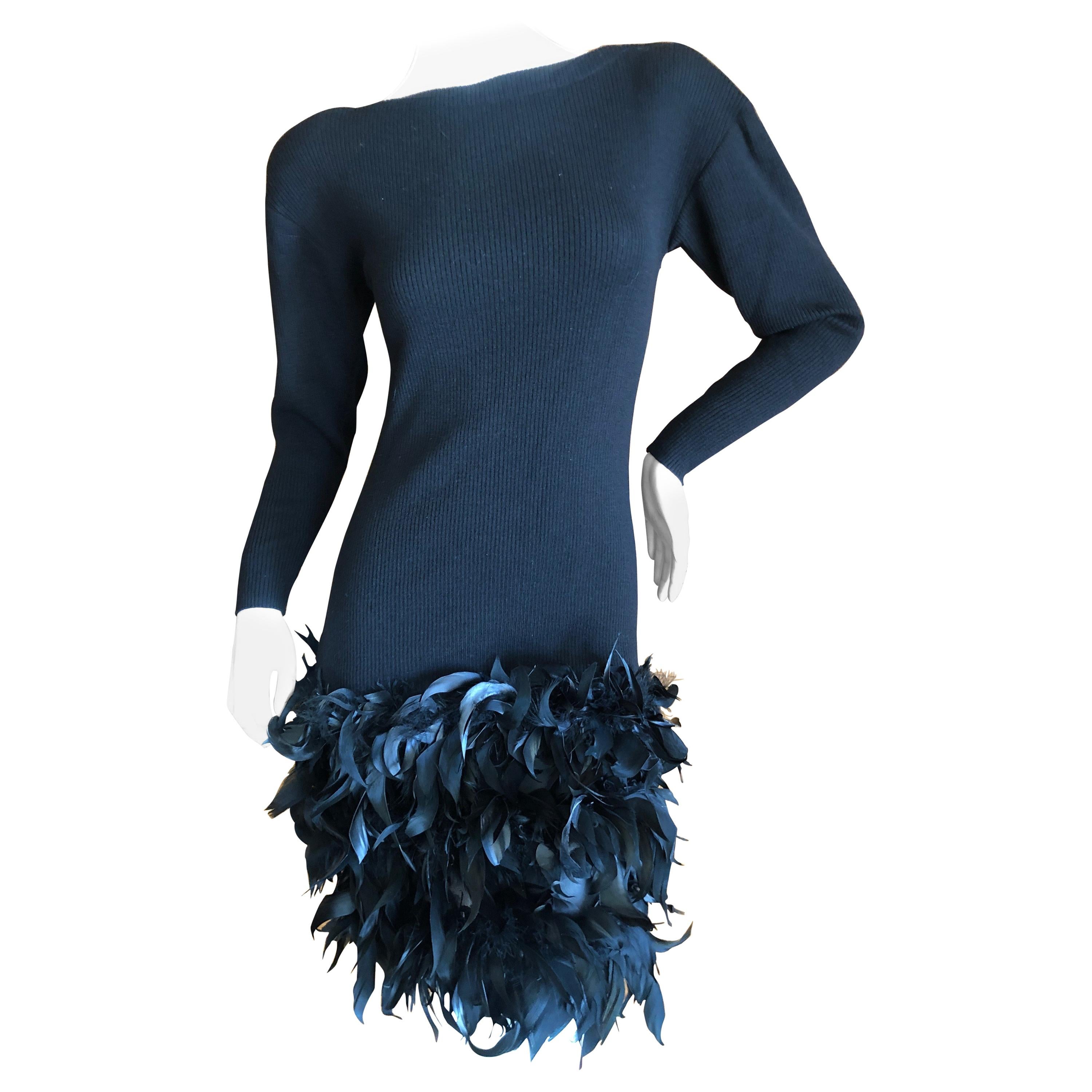 Yves Saint Laurent Rive Gauche Vintage Black Dress w Feathers by Maison Lamari For Sale