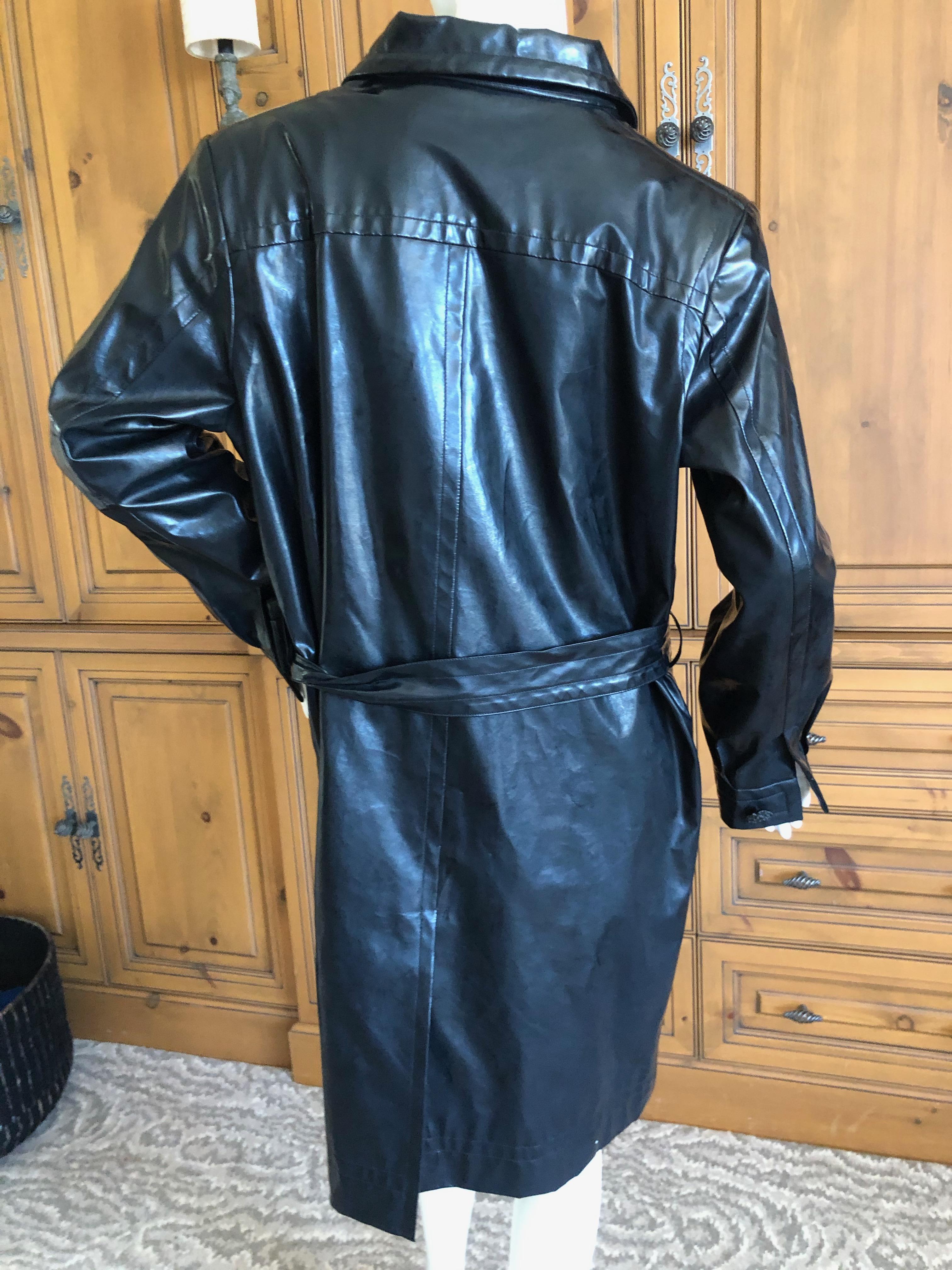 Yves Saint Laurent Rive Gauche Vintage Black Polished Cotton Trench Coat w Belt  For Sale 1